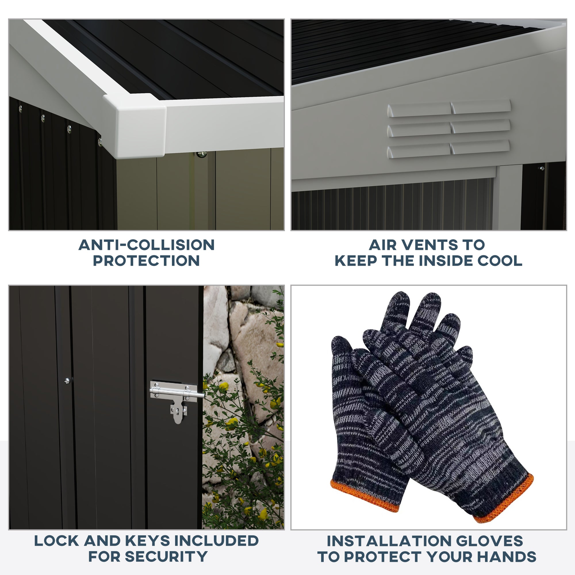 Outsunny 4' x 8' Steel Garden Storage Shed Lean to Shed Outdoor Metal Tool House with Lockable Door and 2 Air Vents for Backyard, Patio, Lawn, Dark Grey