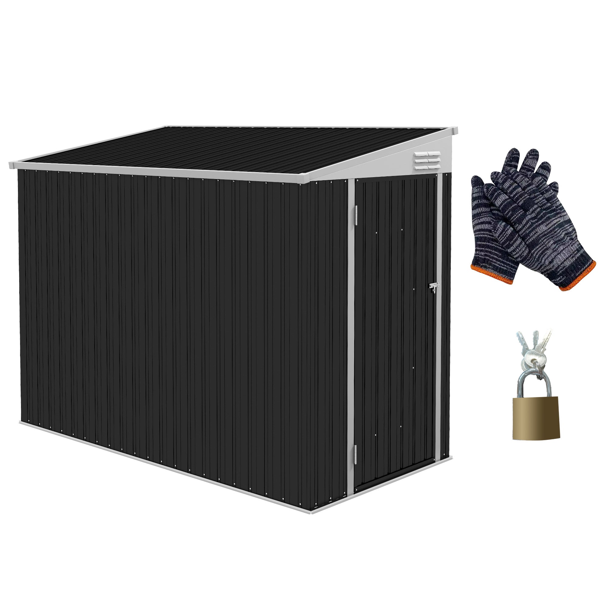 Outsunny 4' x 8' Steel Garden Storage Shed Lean to Shed Outdoor Metal Tool House with Lockable Door and 2 Air Vents for Backyard, Patio, Lawn, Dark Grey