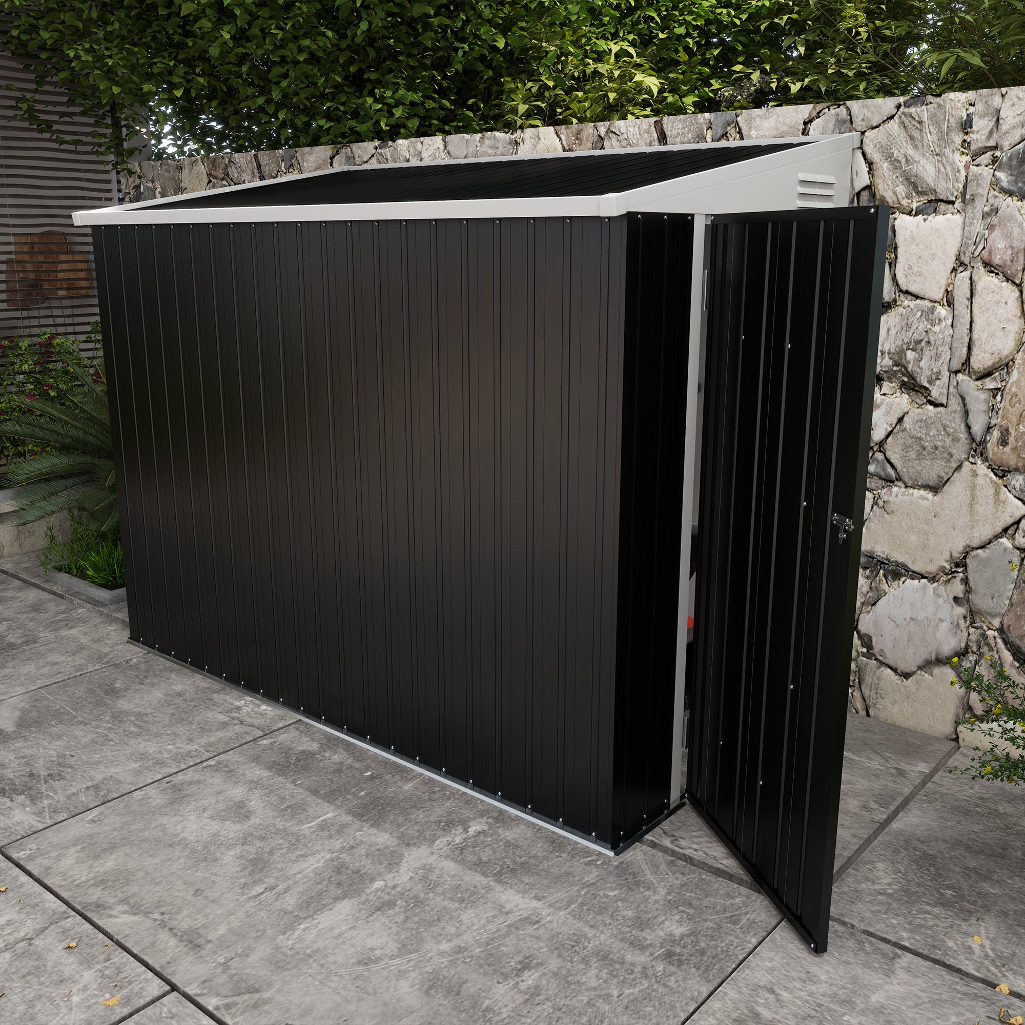 Outsunny 4' x 8' Steel Garden Storage Shed Lean to Shed Outdoor Metal Tool House with Lockable Door and 2 Air Vents for Backyard, Patio, Lawn, Dark Grey