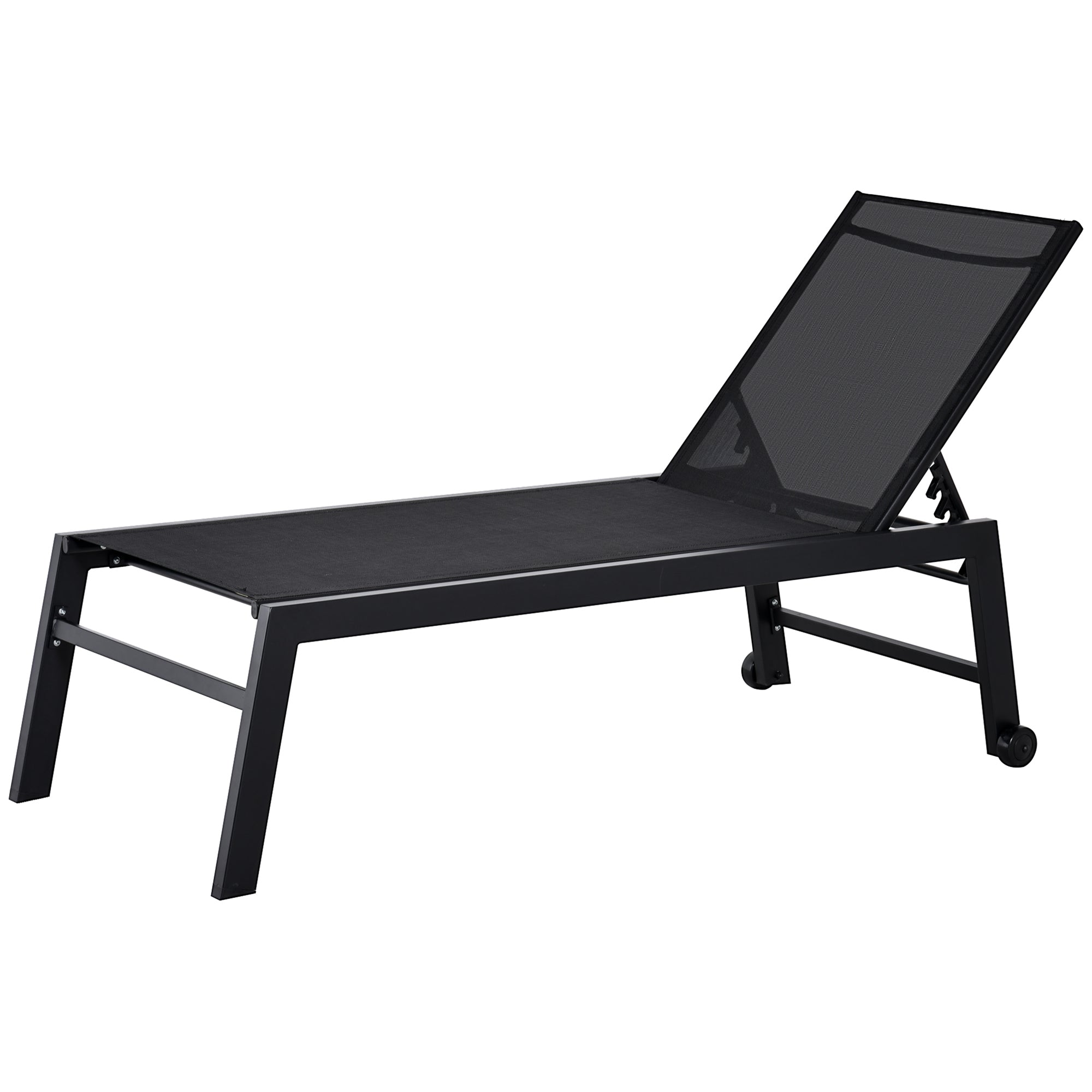 Outsunny Outdoor Lounge Chair, Patio Lounger with 5-Position Reclining Backrest and 2 Wheels for Poolside, Beach, Lawn, Black