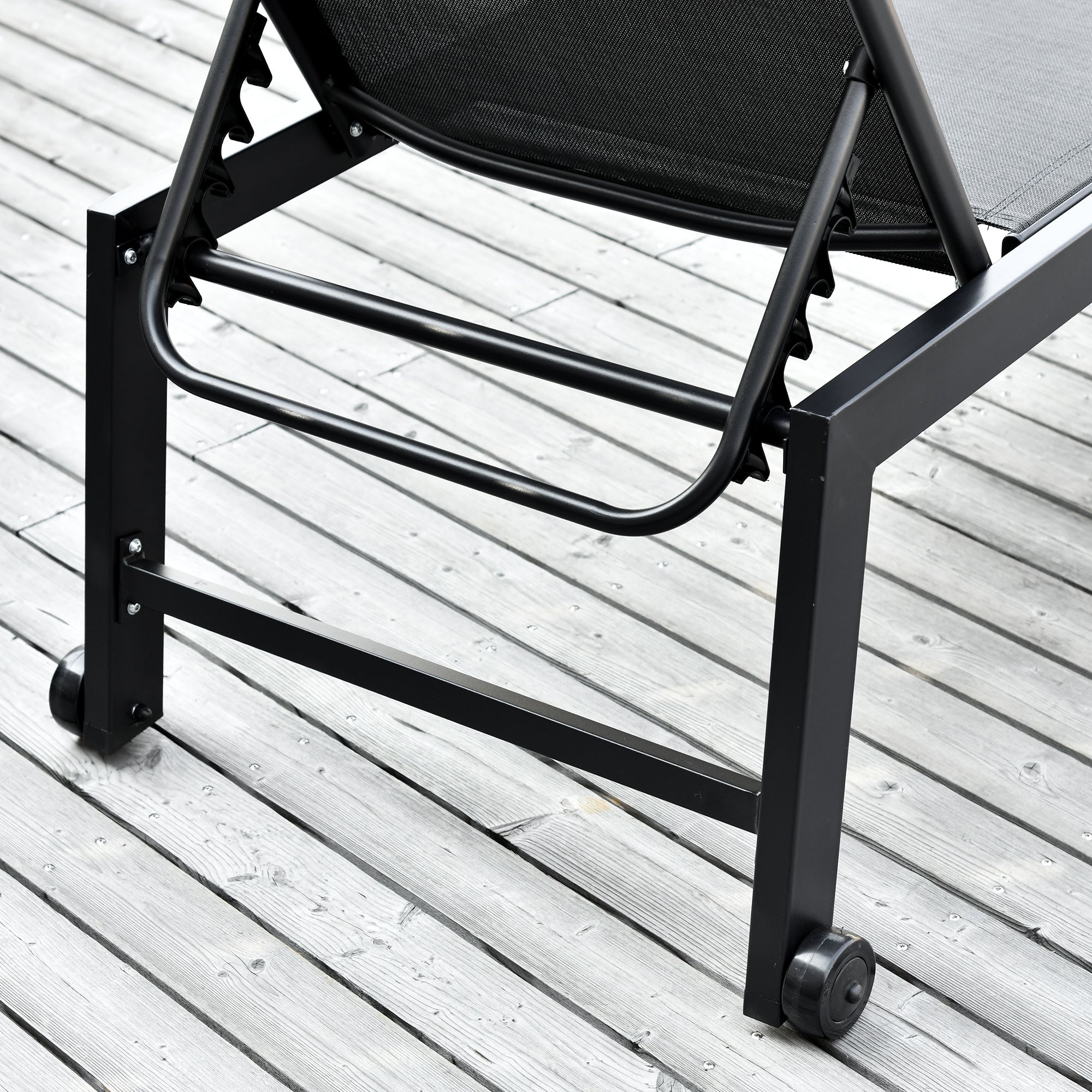 Outsunny Outdoor Lounge Chair, Patio Lounger with 5-Position Reclining Backrest and 2 Wheels for Poolside, Beach, Lawn, Black