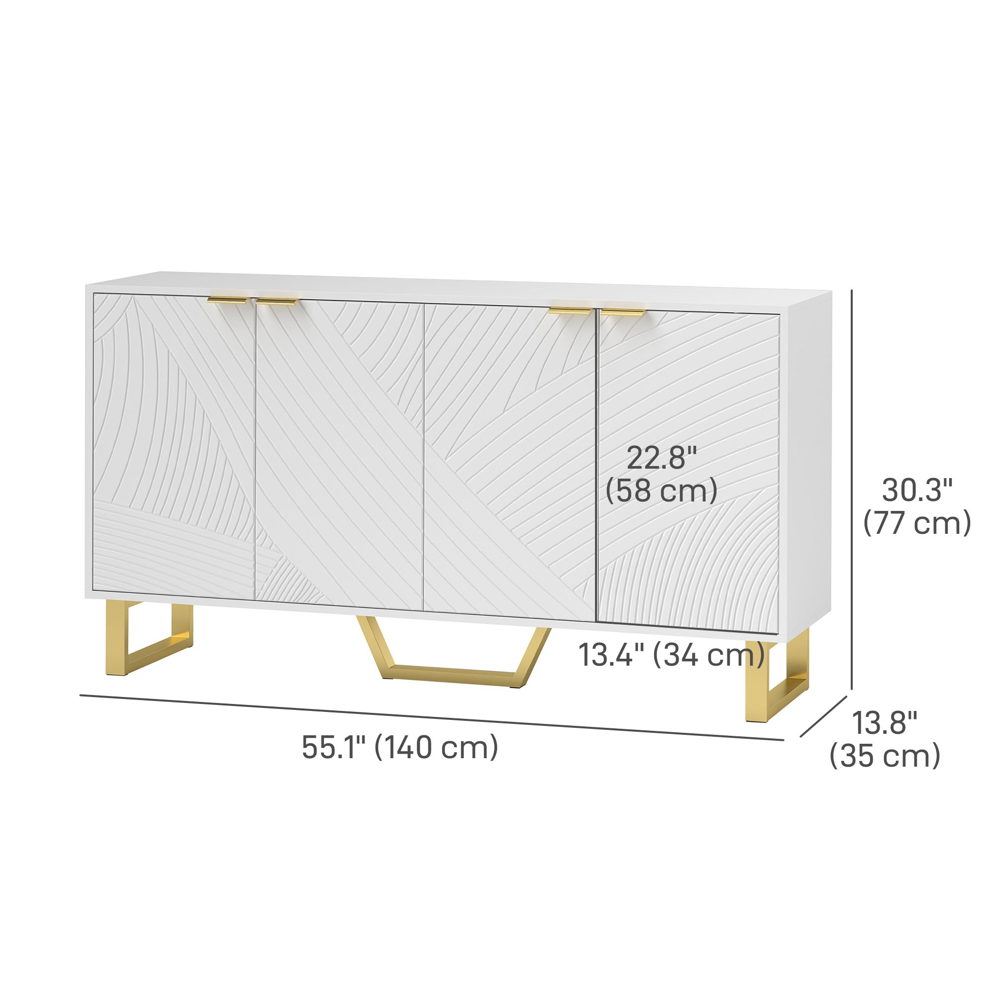 HOMCOM Sideboard Cabinet with Adjustable Shelves, Modern Buffet Cabinet with Carved Line Doors, TV Cabinet for 65 Inch TV, White