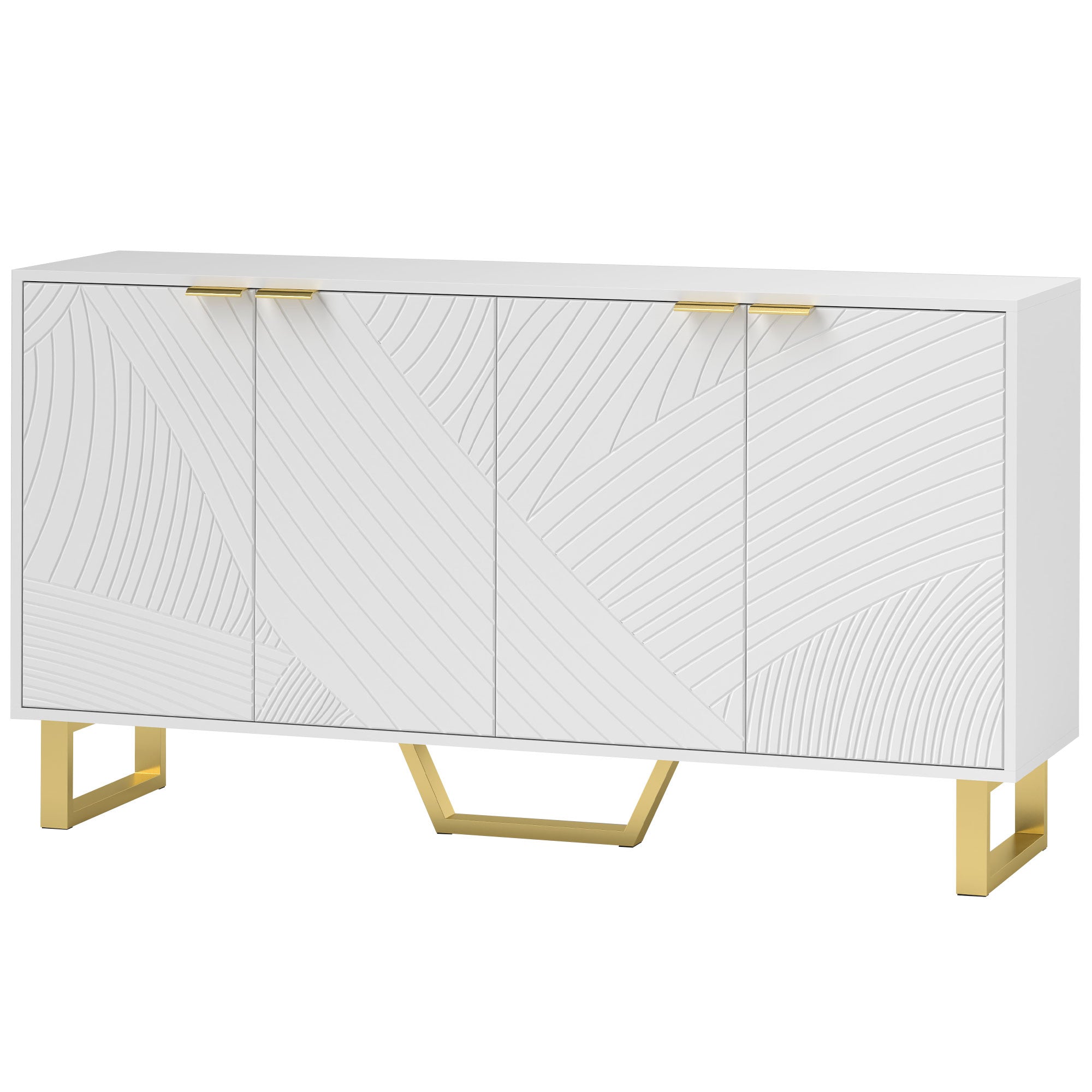 HOMCOM Sideboard Cabinet with Adjustable Shelves, Modern Buffet Cabinet with Carved Line Doors, TV Cabinet for 65 Inch TV, White