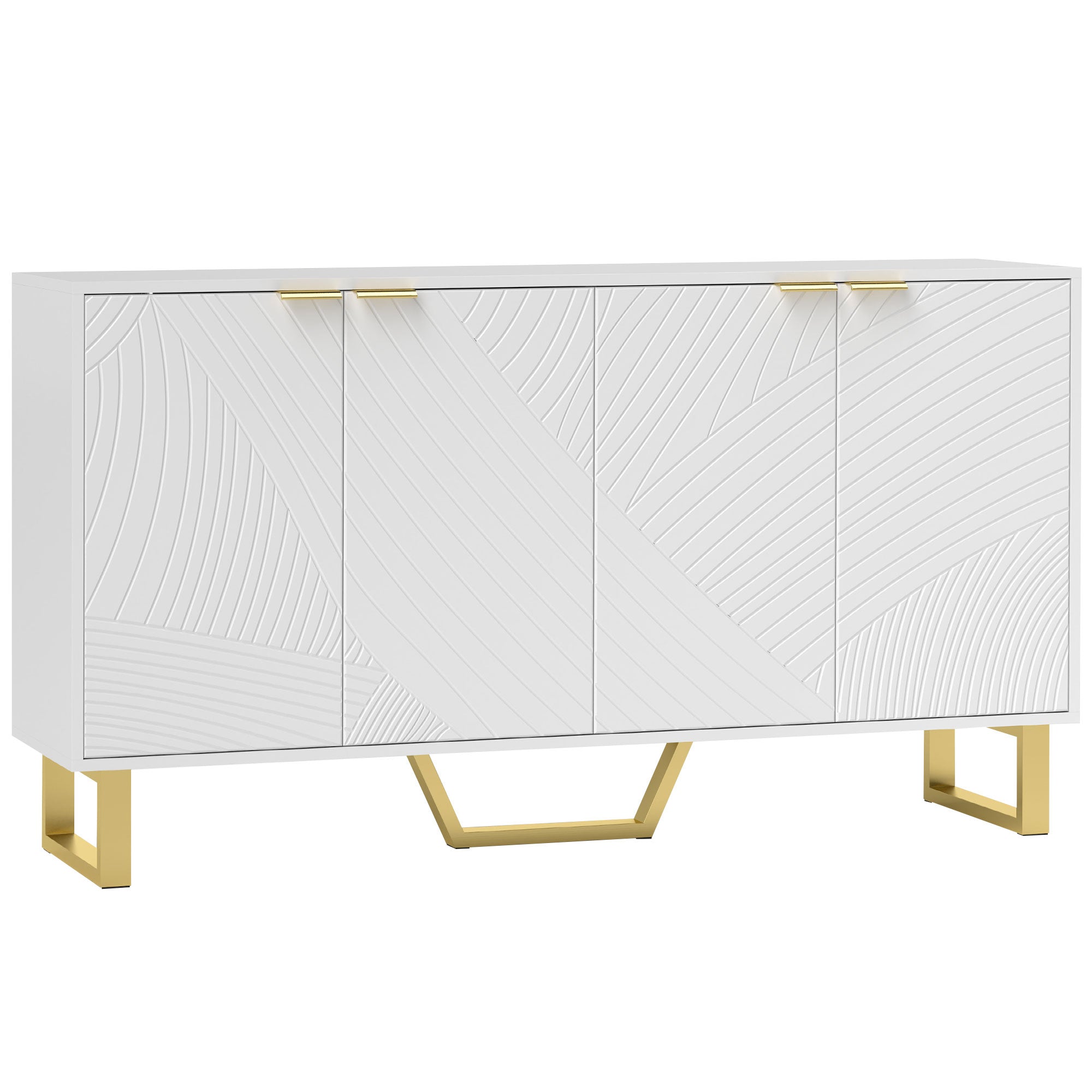 HOMCOM Sideboard Cabinet with Adjustable Shelves, Modern Buffet Cabinet with Carved Line Doors, TV Cabinet for 65 Inch TV, White