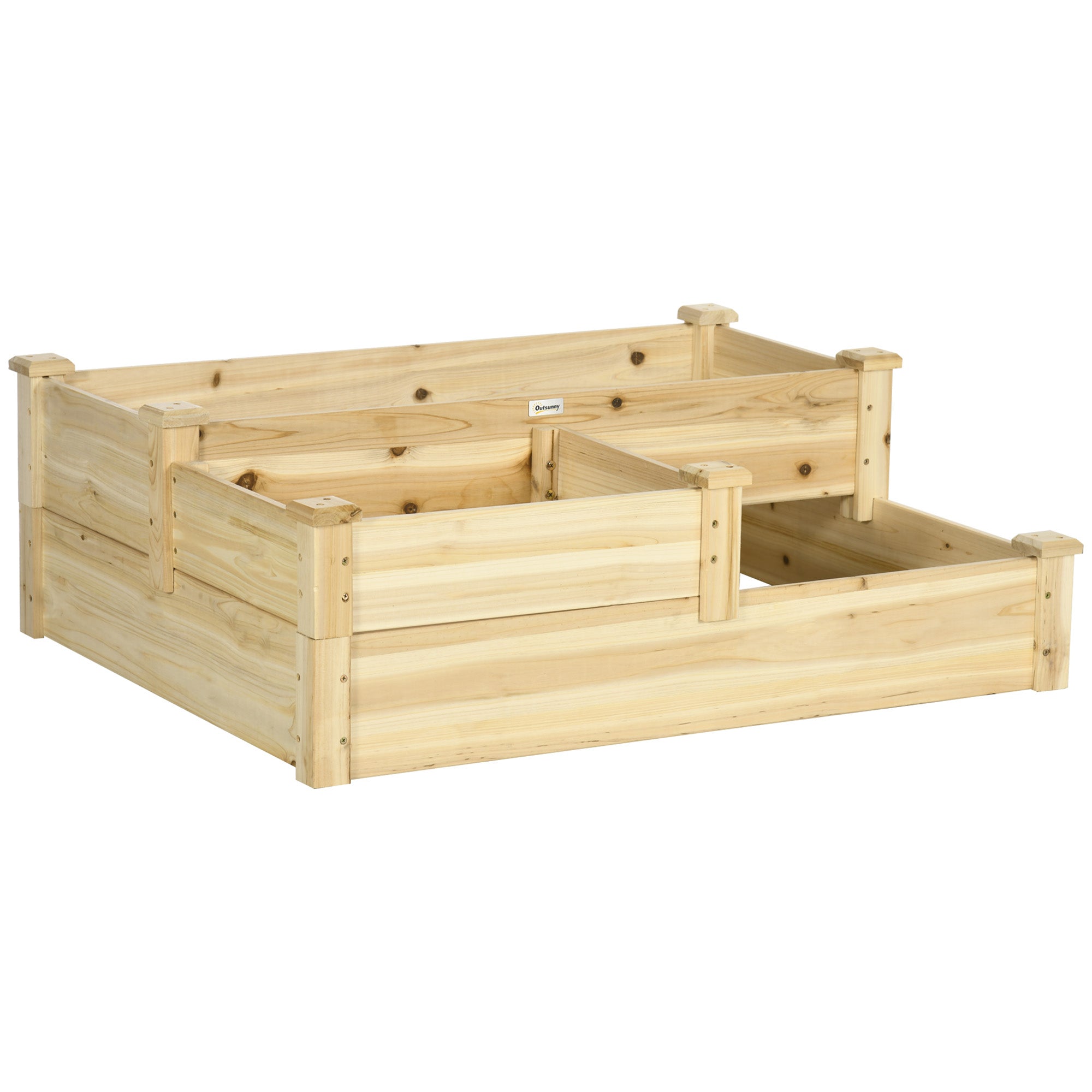Outsunny 3 Tier Raised Garden Bed, Wooden Raised Planter Box Kit for Growing Vegetables, Herbs, Flowers, 42.5"x 34.6" x14.2", Natural
