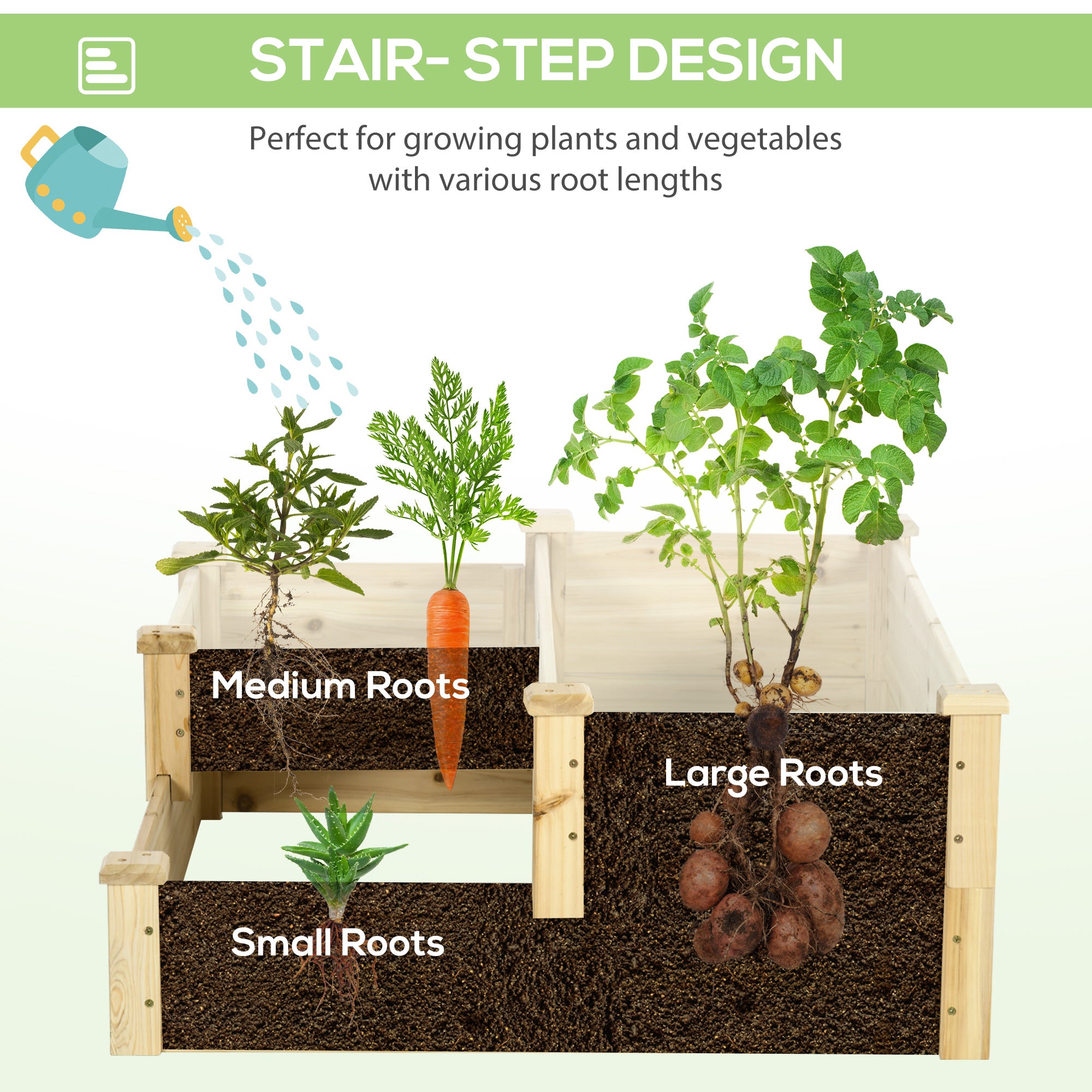 Outsunny 3 Tier Raised Garden Bed, Wooden Raised Planter Box Kit for Growing Vegetables, Herbs, Flowers, 42.5