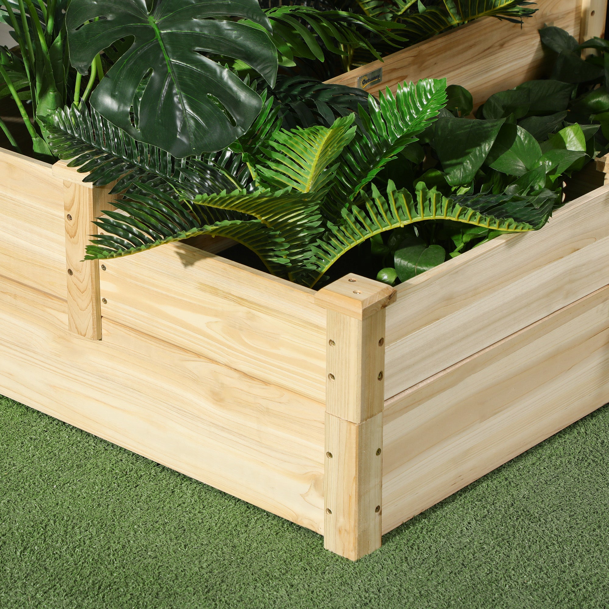 Outsunny 3 Tier Raised Garden Bed, Wooden Raised Planter Box Kit for Growing Vegetables, Herbs, Flowers, 42.5"x 34.6" x14.2", Natural