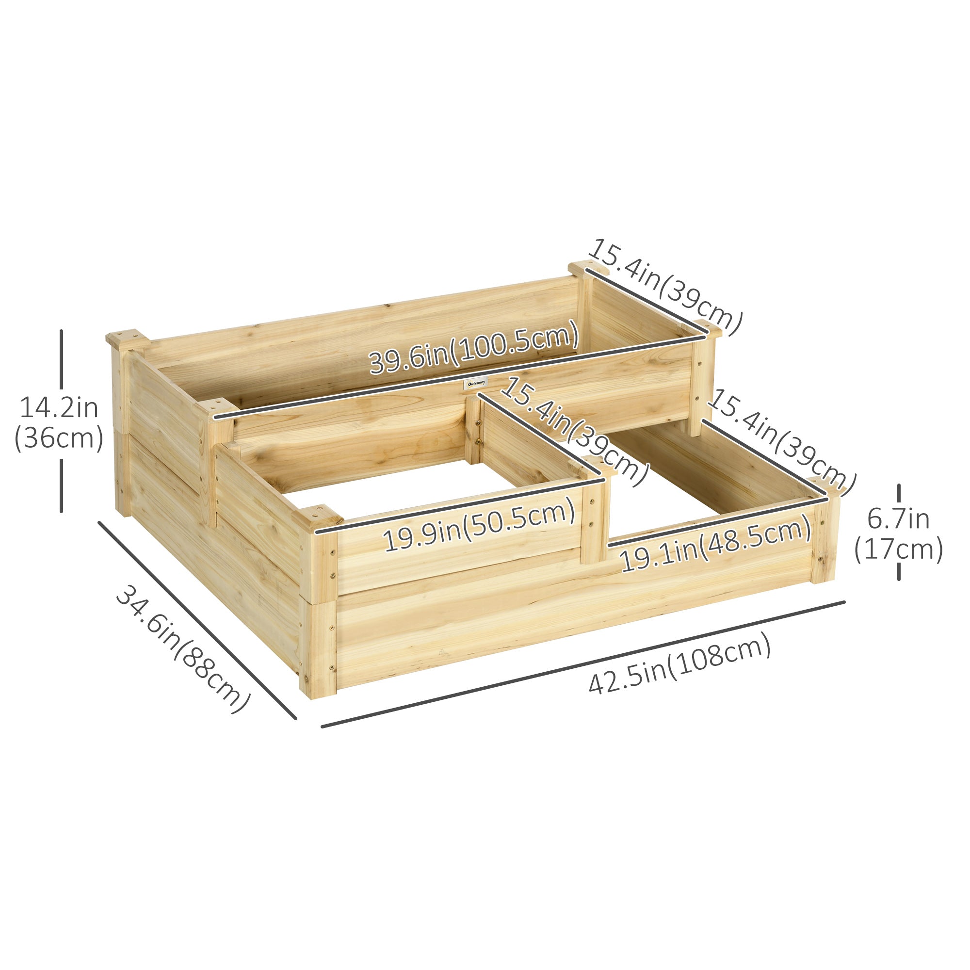 Outsunny 3 Tier Raised Garden Bed, Wooden Raised Planter Box Kit for Growing Vegetables, Herbs, Flowers, 42.5
