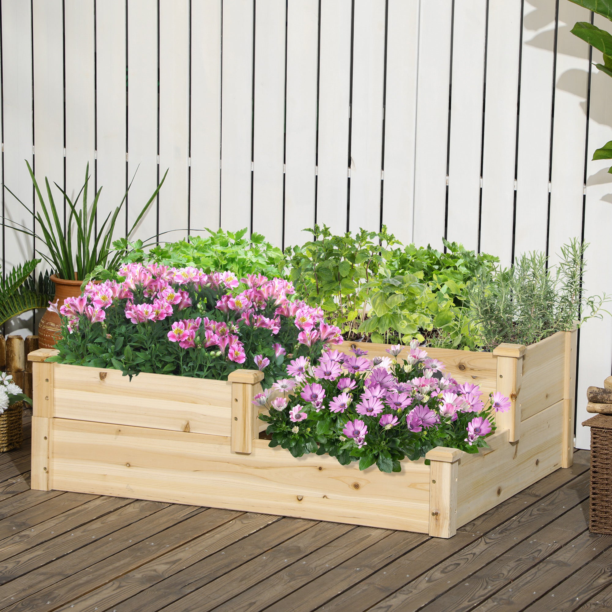 Outsunny 3 Tier Raised Garden Bed, Wooden Raised Planter Box Kit for Growing Vegetables, Herbs, Flowers, 42.5"x 34.6" x14.2", Natural