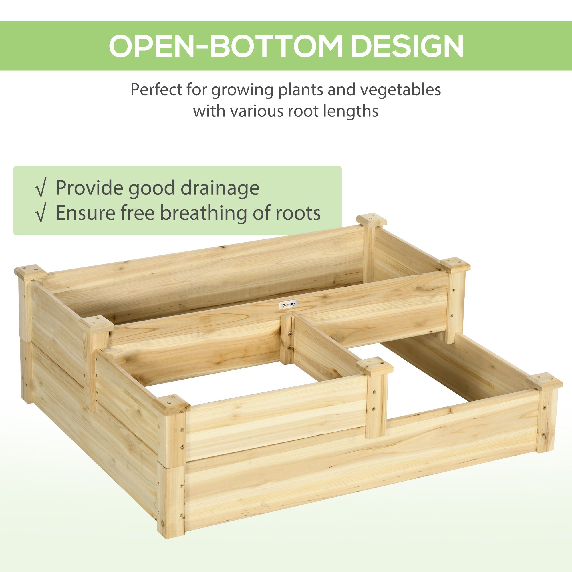 Outsunny 3 Tier Raised Garden Bed, Wooden Raised Planter Box Kit for Growing Vegetables, Herbs, Flowers, 42.5"x 34.6" x14.2", Natural