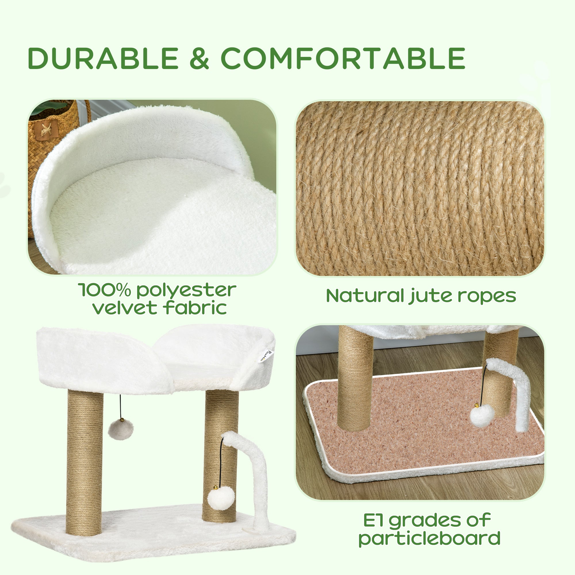 PawHut Cat Scratching Post Cat Tree Tower With Bed for Indoor Cats Scratcher Toy Balls 48 x 38 x 42cm - White