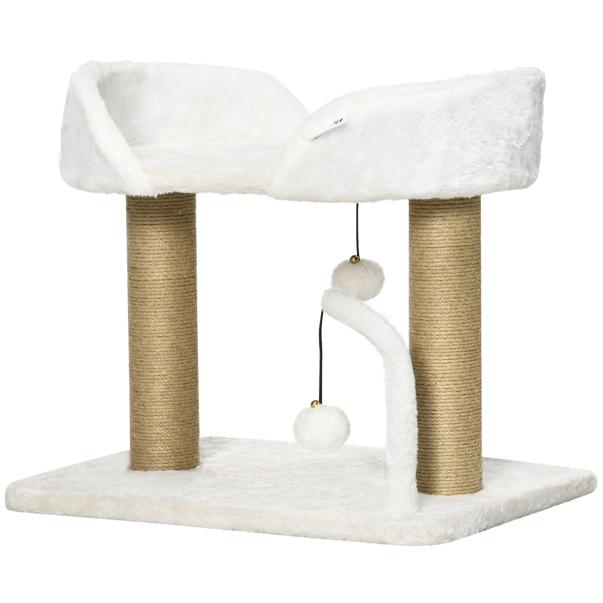 PawHut Cat Tree, 16.5" Small Cat Tower Condo for Indoor Cats with Jute Scratching Posts, Top Perch, Dangling Balls, Cat Activity Centre, White