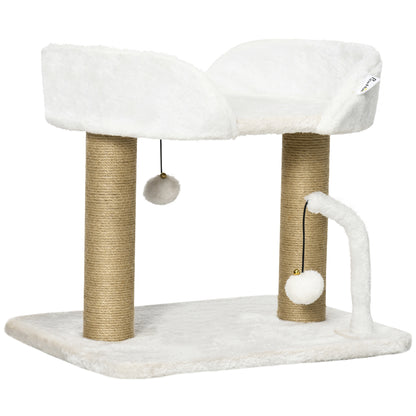 PawHut Cat Tree, 16.5" Small Cat Tower Condo for Indoor Cats with Jute Scratching Posts, Top Perch, Dangling Balls, Cat Activity Centre, White