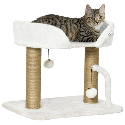 PawHut Cat Scratching Post Cat Tree Tower With Bed for Indoor Cats Scratcher Toy Balls 48 x 38 x 42cm - White