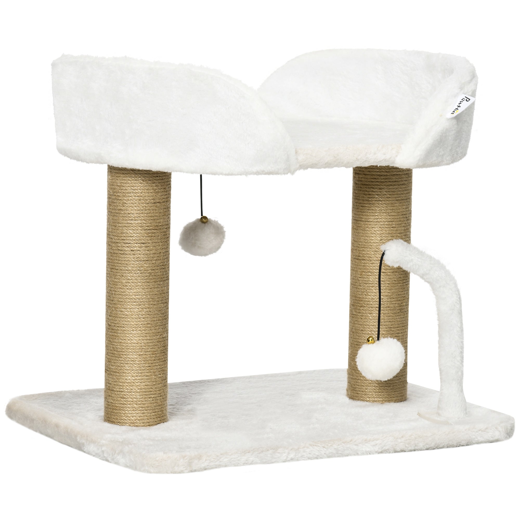 PawHut Cat Tree, 16.5" Small Cat Tower Condo for Indoor Cats with Jute Scratching Posts, Top Perch, Dangling Balls, Cat Activity Centre, White