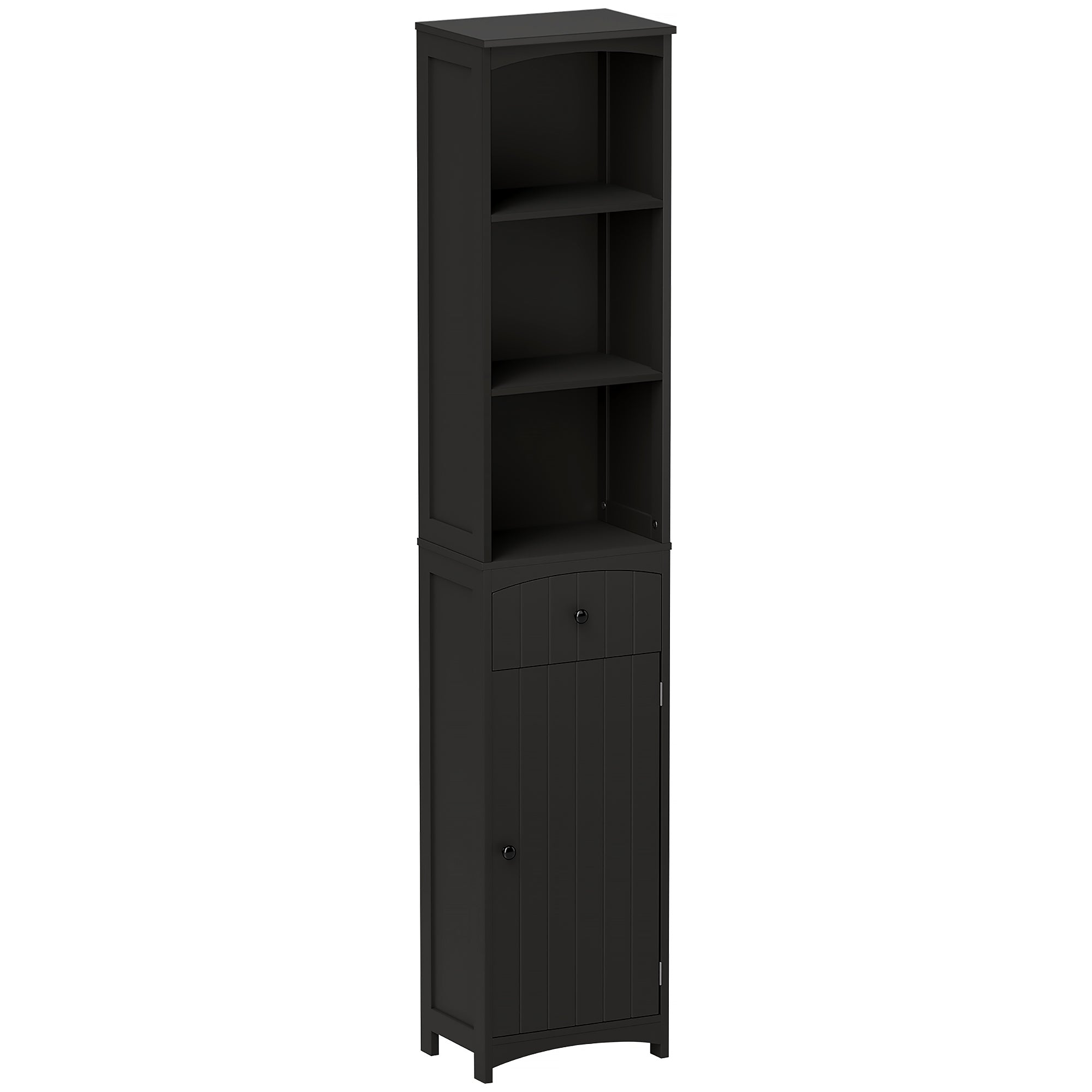 HOMCOM Bathroom Storage Cabinet, Tall Linen Tower with 3-Tier Shelves and Drawer and Door, Black