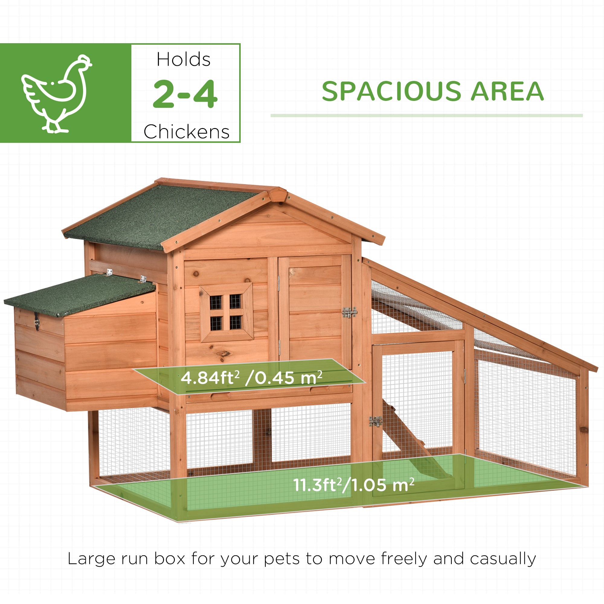 PawHut 69" Chicken Coop Wooden Hen House Rabbit Hutch Poultry Cage Pen Outdoor Backyard with Outdoor Run Nesting Box Removable Tray Waterproof Asphalt Roof Lockable Door Yellow