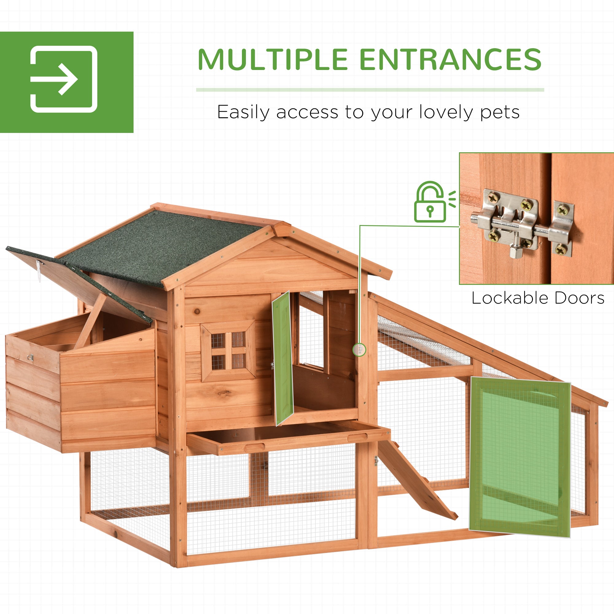 PawHut 69" Chicken Coop Wooden Hen House Rabbit Hutch Poultry Cage Pen Outdoor Backyard with Outdoor Run Nesting Box Removable Tray Waterproof Asphalt Roof Lockable Door Yellow
