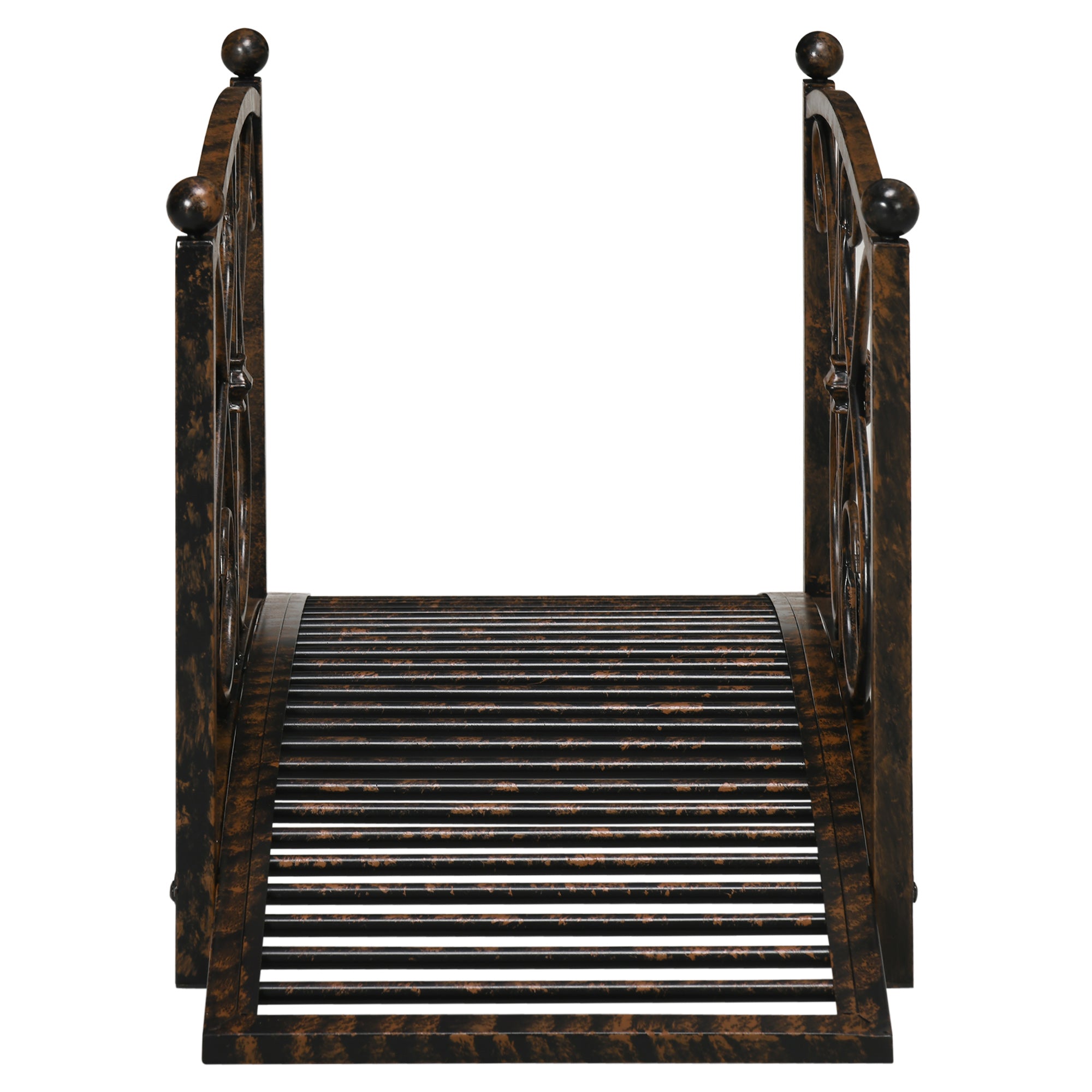 Outsunny 3.3FT Metal Arch Zen Garden Bridge with Safety Siderails, Decorative Footbridge, Delicate Floral Scrollwork for Stream, Fish Pond, Brown