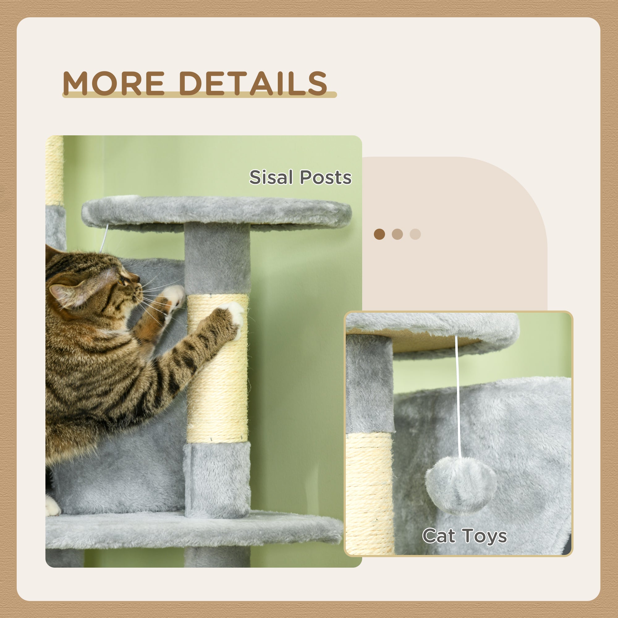 PawHut 79" Cat Tree Multi-Level with Two Condos, Kitty Tower with Scratching Posts, Two Hammocks, Perches, Interactive Toys, Dark Gray