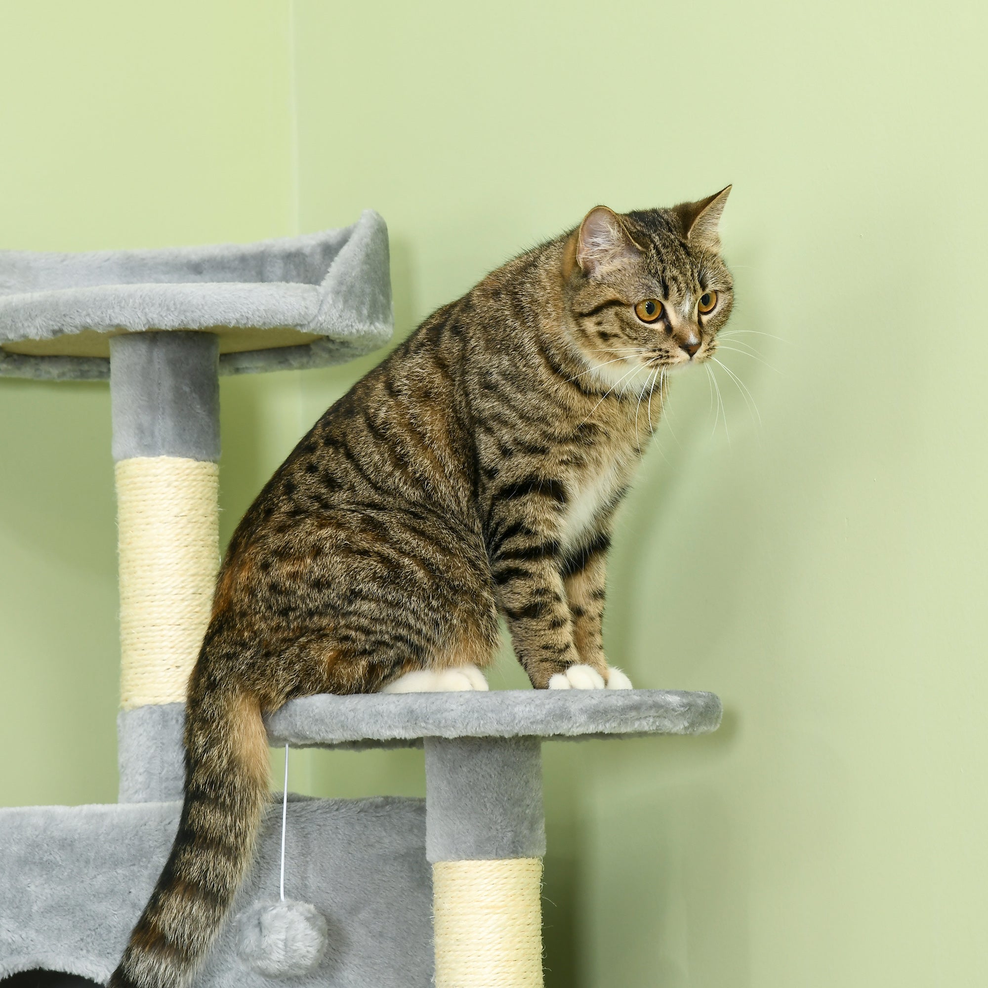 PawHut 79" Cat Tree Multi-Level with Two Condos, Kitty Tower with Scratching Posts, Two Hammocks, Perches, Interactive Toys, Dark Gray