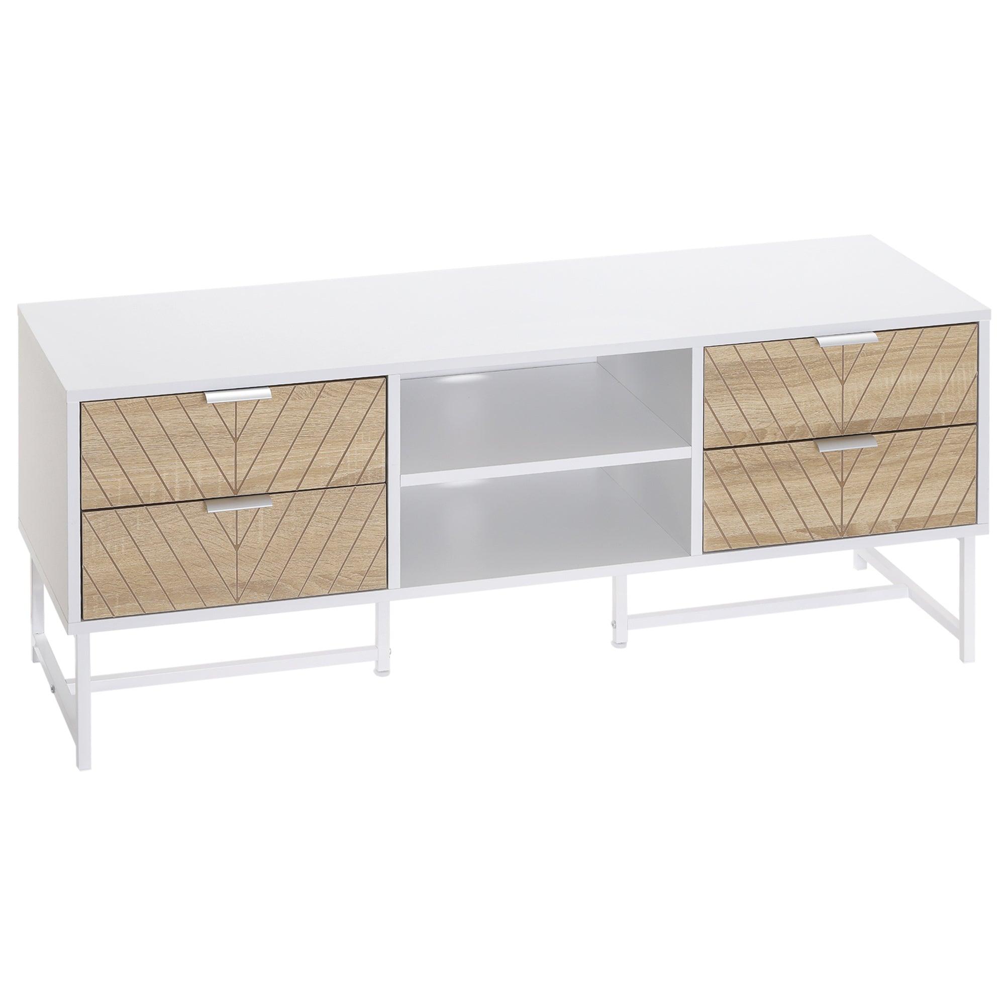 HOMCOM Modern TV Stand for TVs up to 47 inches, Media Console Table with Open Storage Shelves and Drawers for Living Room, White