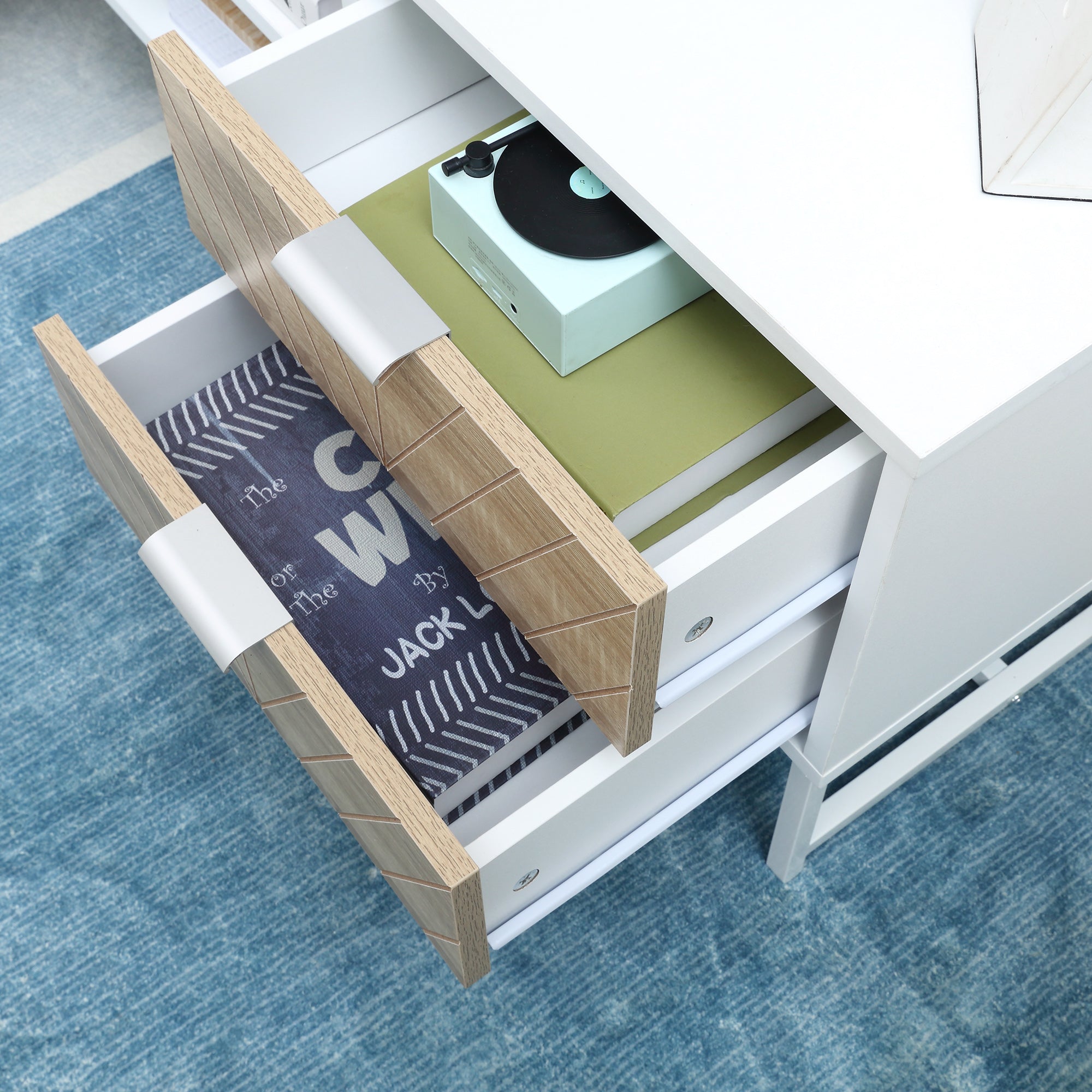 HOMCOM Modern TV Stand for TVs up to 47 inches, Media Console Table with Open Storage Shelves and Drawers for Living Room, White