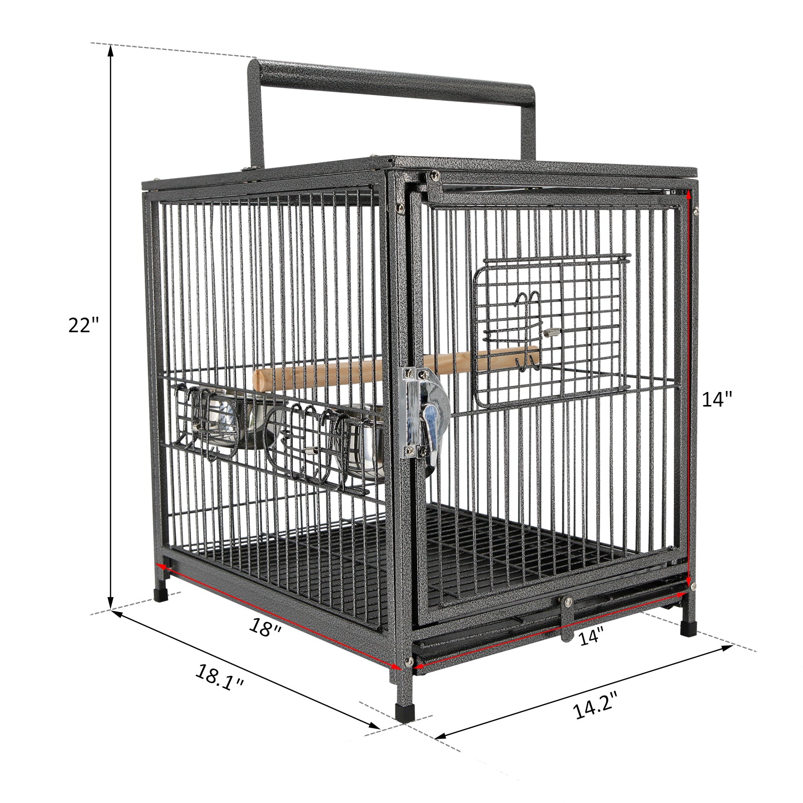 PawHut 22" Bird Carrier Cage Parrot Macaw Travel Cage Portable Elevated Aviary House with Feeding Bowls