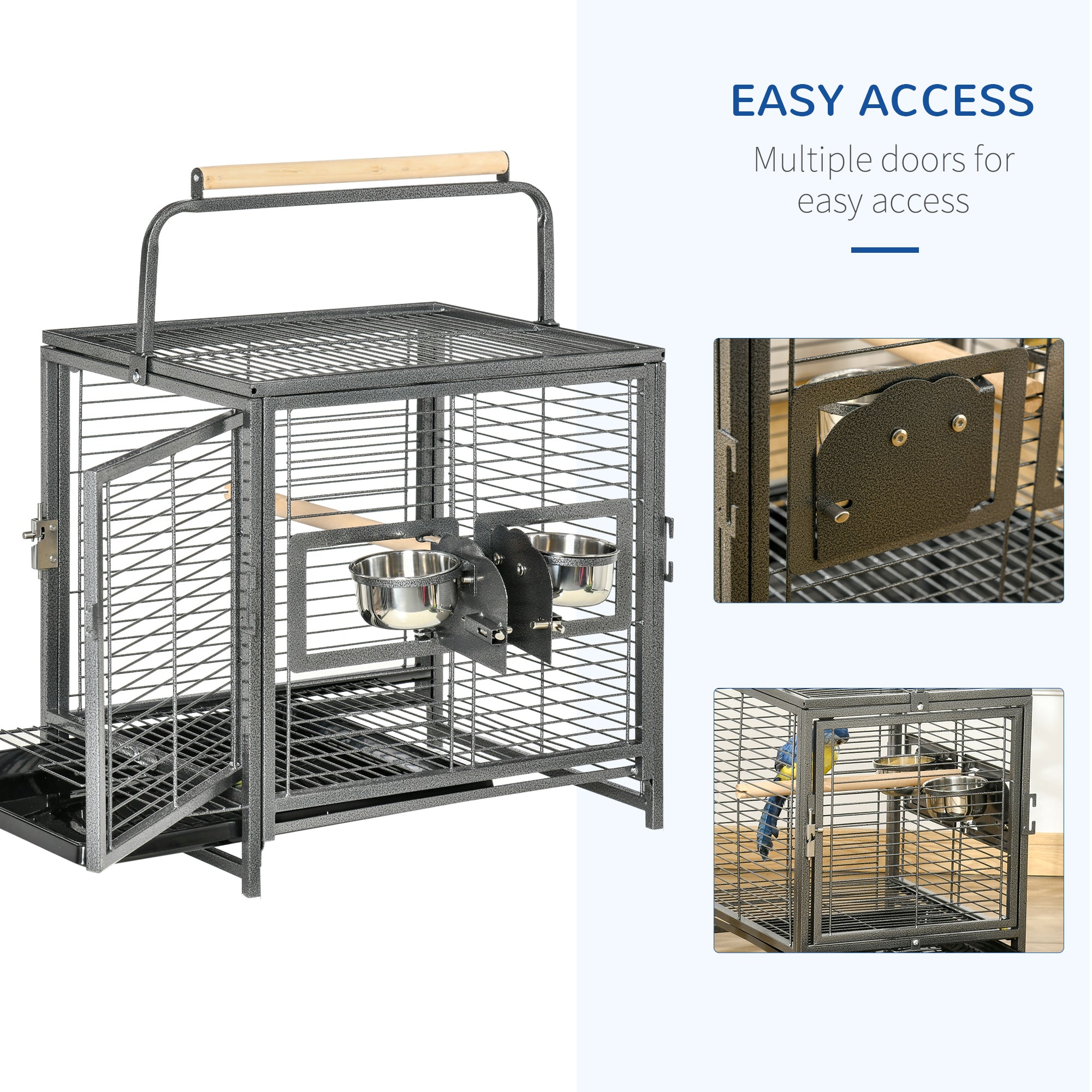 PawHut Bird Cage Budgie Cage for Budgie, Lovebirds, Green Cheek Canary, Parakeet, Cockatiel, Travel Breeding Cage w/ Wooden Perch Handle, 48 x 38 x 65 cm