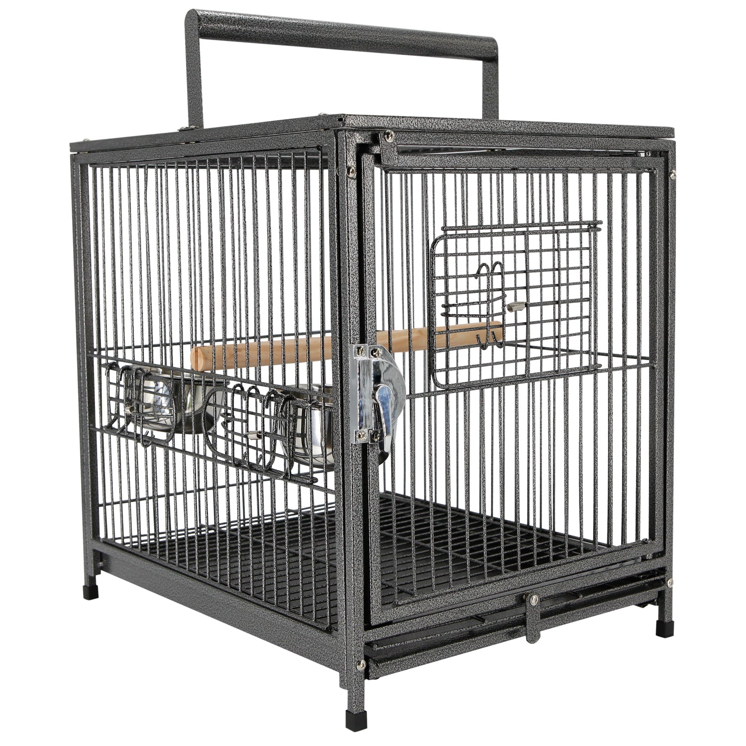 PawHut 22" Bird Carrier Cage Parrot Macaw Travel Cage Portable Elevated Aviary House with Feeding Bowls