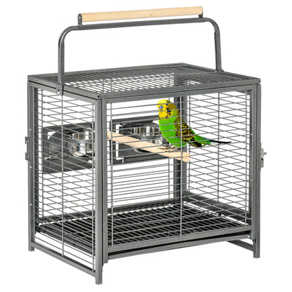 PawHut Bird Cage Budgie Cage for Budgie, Lovebirds, Green Cheek Canary, Parakeet, Cockatiel, Travel Breeding Cage w/ Wooden Perch Handle, 48 x 38 x 65 cm