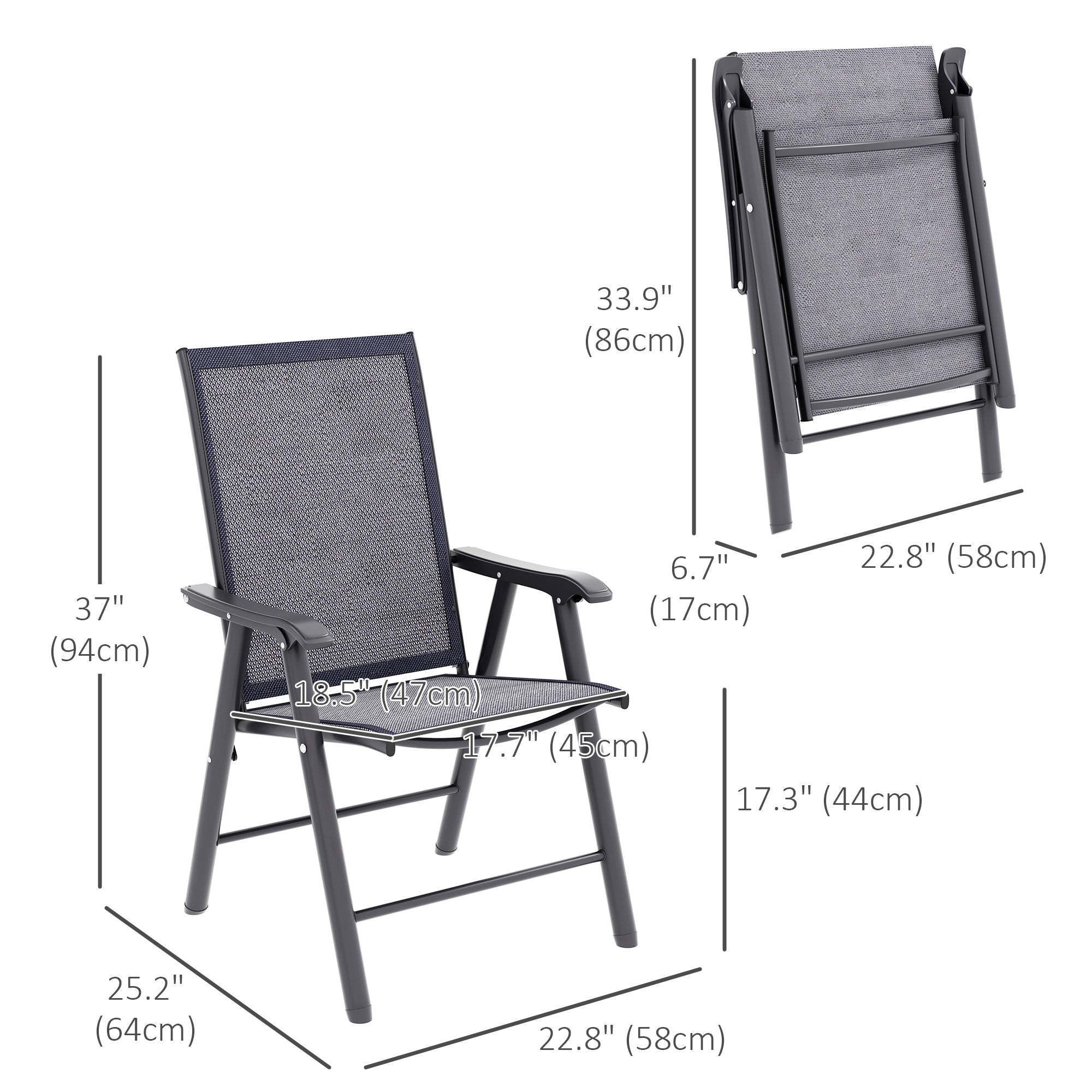 Outsunny 4-Piece Folding Dining Chair Set for Relaxing on Patio, Balcony, or Garden, Comfortable Outdoor Furniture with Armrests, Dark Grey