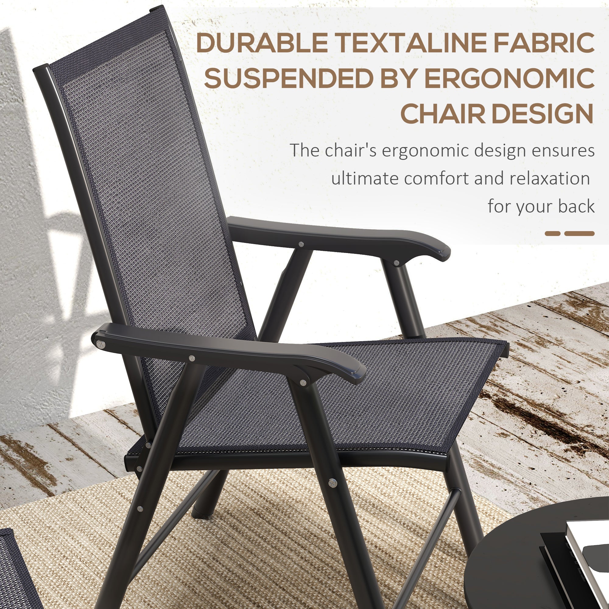 Outsunny 4-Piece Folding Dining Chair Set for Relaxing on Patio, Balcony, or Garden, Comfortable Outdoor Furniture with Armrests, Dark Grey