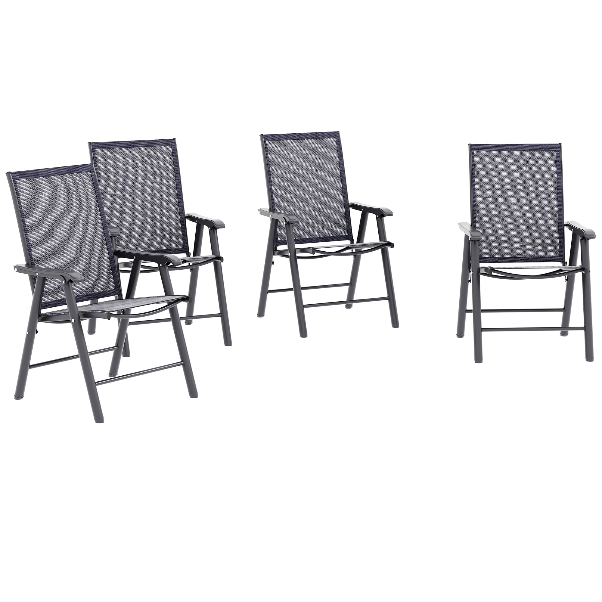 Outsunny 4-Piece Folding Dining Chair Set for Relaxing on Patio, Balcony, or Garden, Comfortable Outdoor Furniture with Armrests, Dark Grey