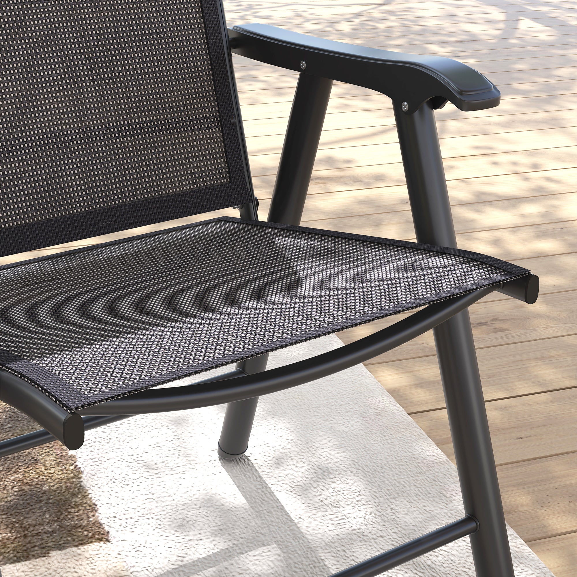 Outsunny 4-Piece Folding Dining Chair Set for Relaxing on Patio, Balcony, or Garden, Comfortable Outdoor Furniture with Armrests, Dark Grey