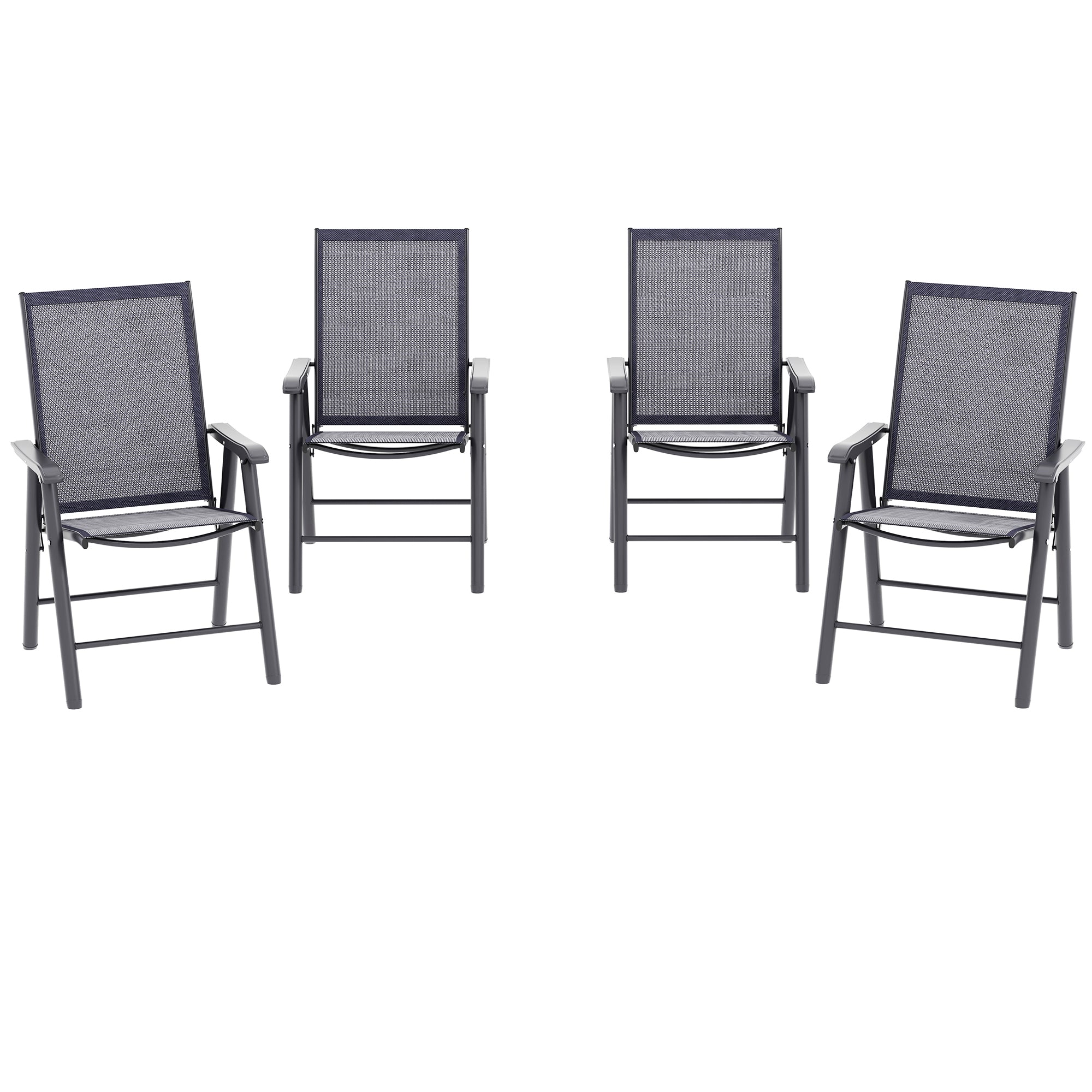 Outsunny 4-Piece Folding Dining Chair Set for Relaxing on Patio, Balcony, or Garden, Comfortable Outdoor Furniture with Armrests, Dark Grey