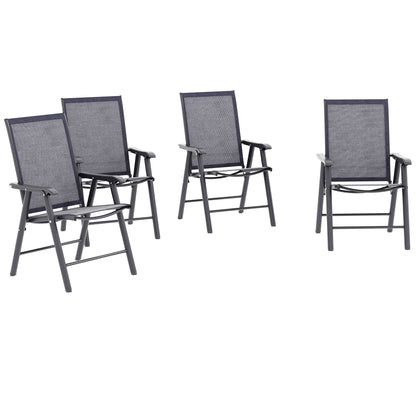 Outsunny 4-Piece Folding Dining Chair Set for Relaxing on Patio, Balcony, or Garden, Comfortable Outdoor Furniture with Armrests, Dark Grey