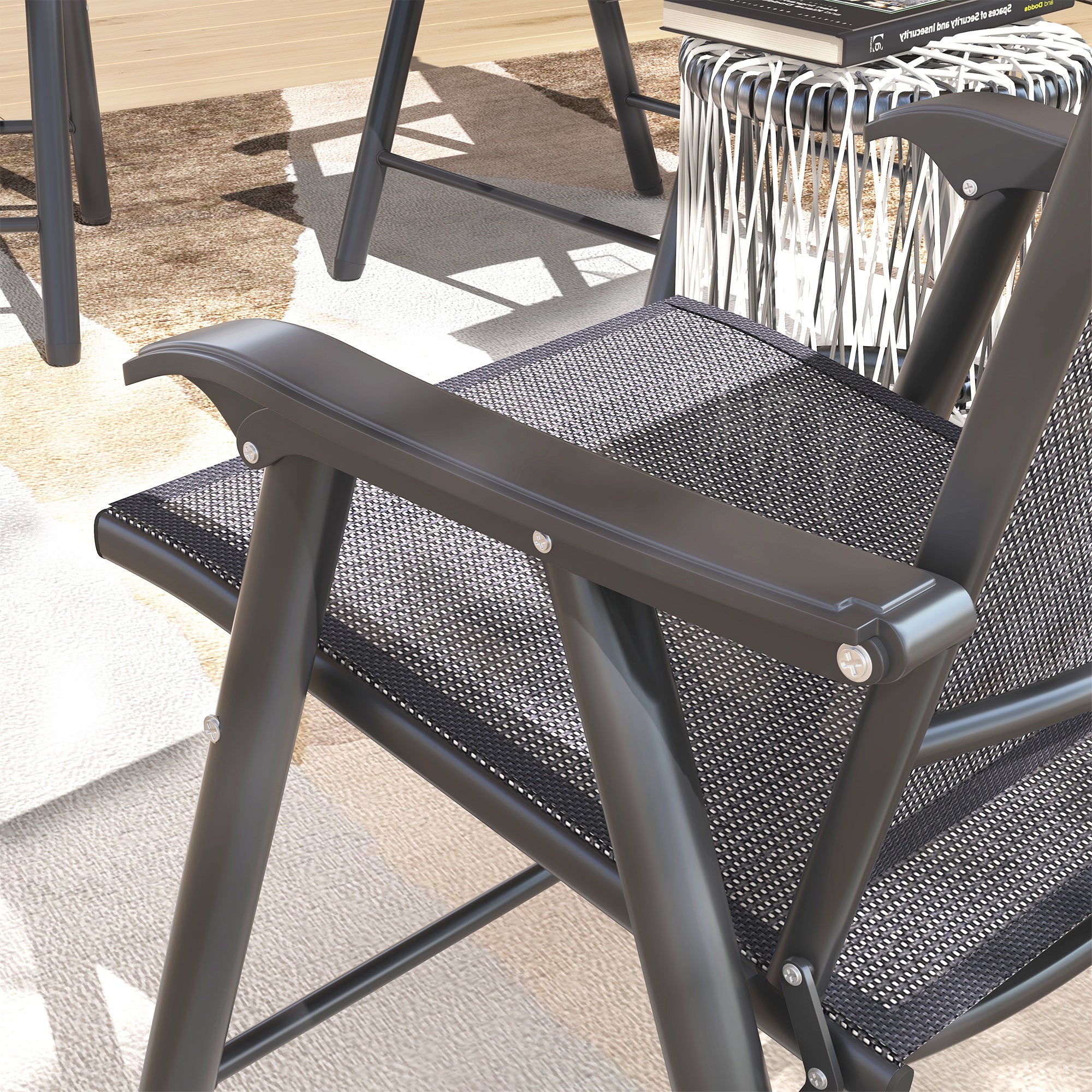 Outsunny 4-Piece Folding Dining Chair Set for Relaxing on Patio, Balcony, or Garden, Comfortable Outdoor Furniture with Armrests, Dark Grey
