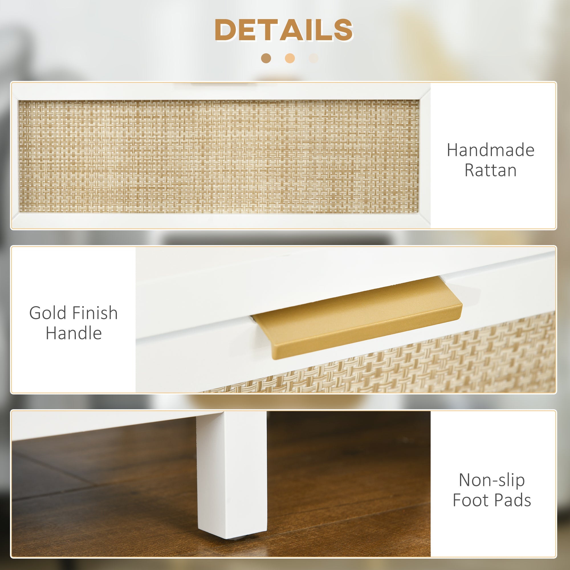 HOMCOM Bedside Table, Boho Nightstand with Drawer, Open Shelf and Rattan Element, Small Side Table for Bedroom, White