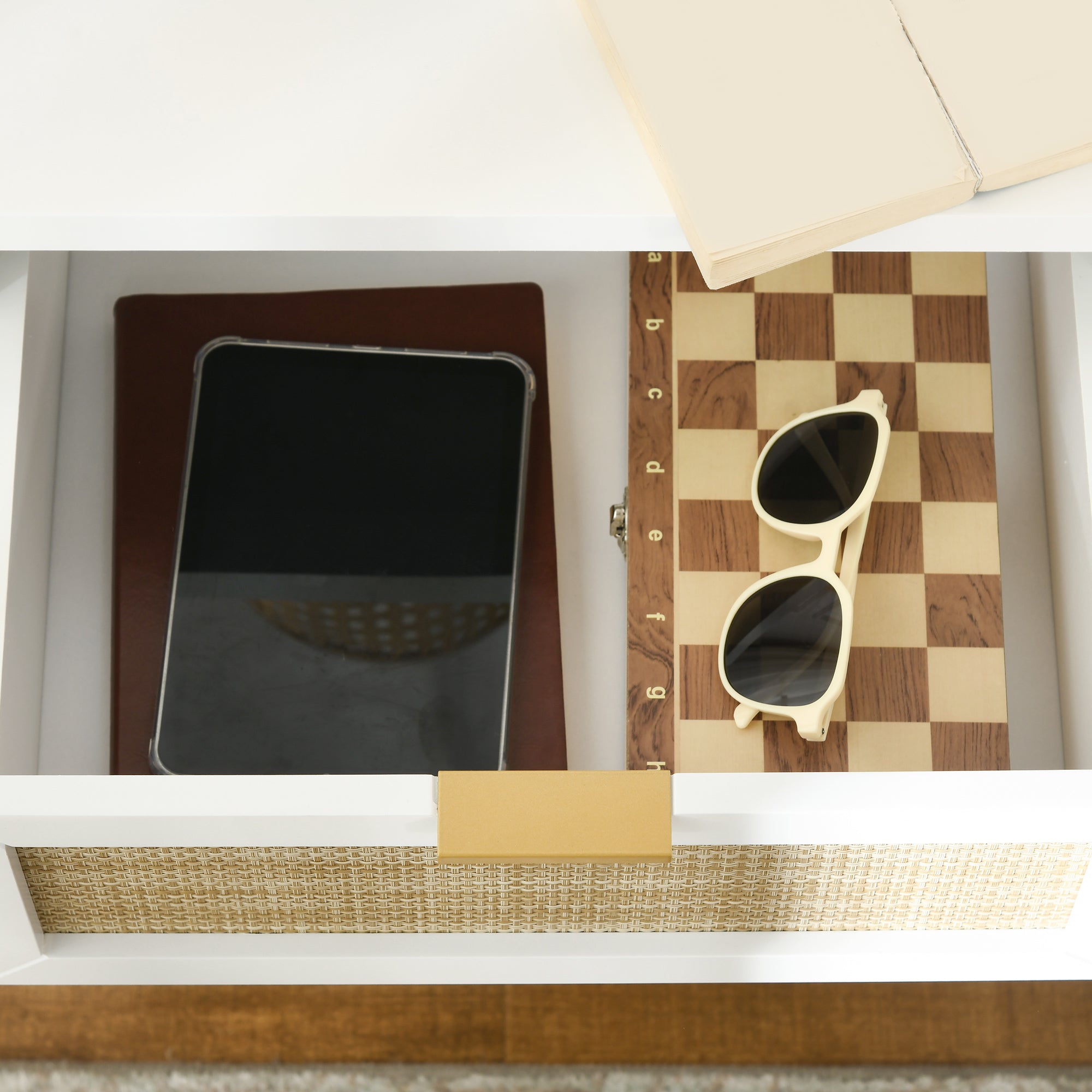 HOMCOM Bedside Table, Boho Nightstand with Drawer, Open Shelf and Rattan Element, Small Side Table for Bedroom, White