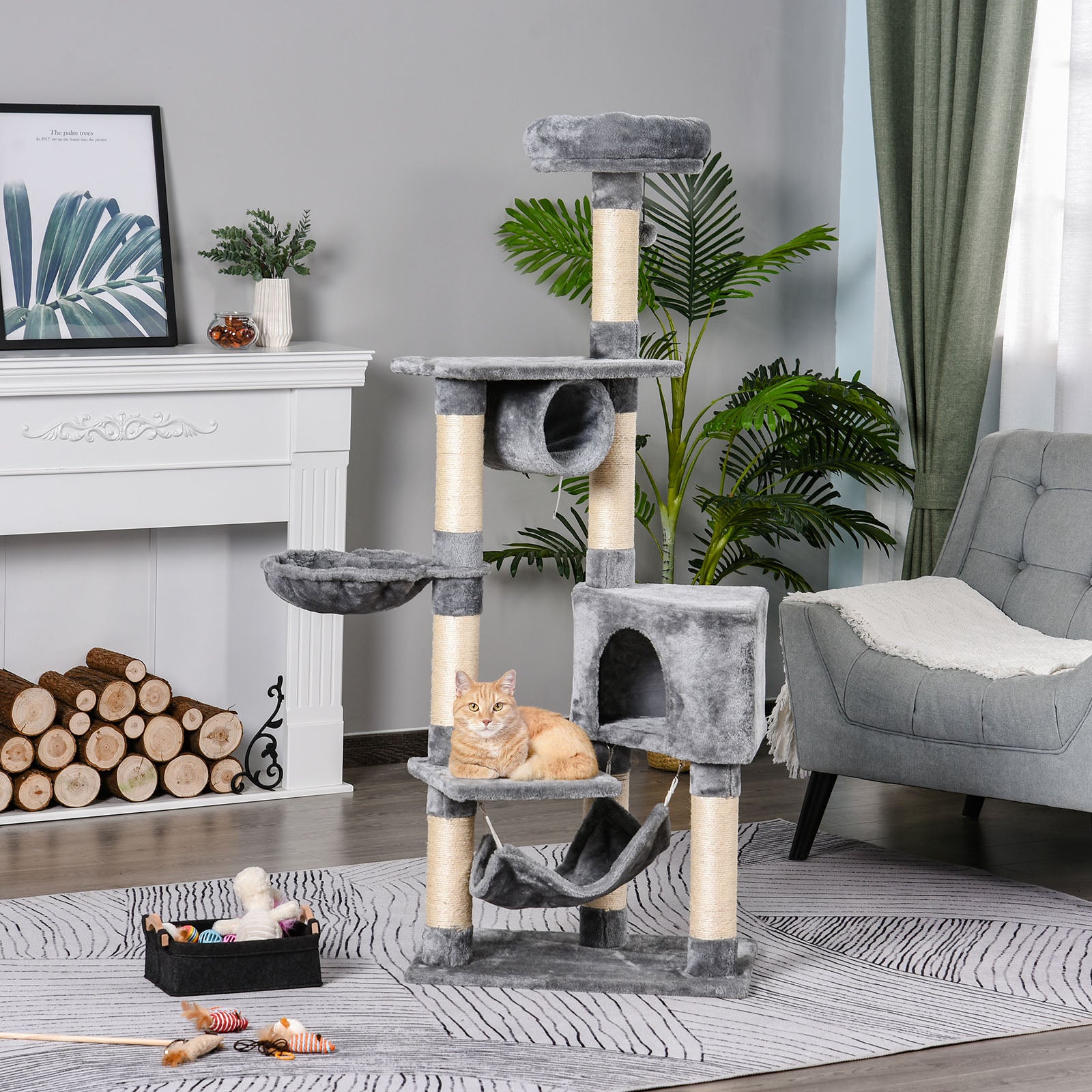 PawHut Cat Tree for Indoor Cats Condo Tower Multi-level Height 150CM  Kittens Activity Stand House with Toys & Various Scratching Posts