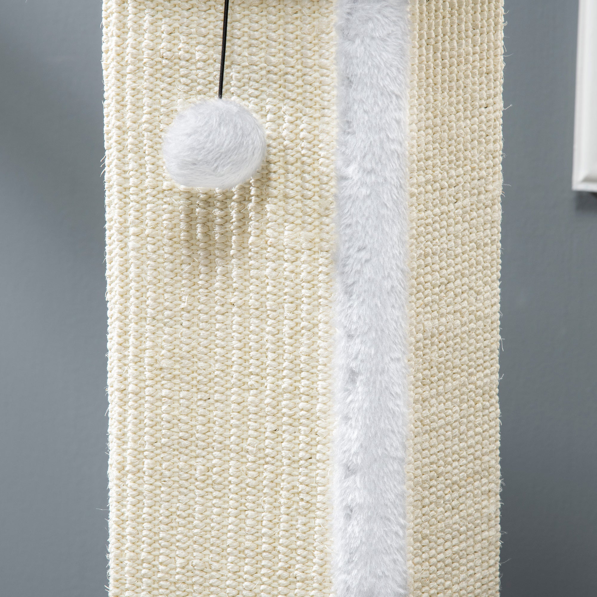 PawHut Cat Scratching Post for Indoor Cats, 81cm Cat Scratcher, Vertical Full Scratcher with Natural Sisal Rope, Hanging Ball and Soft Plush, White