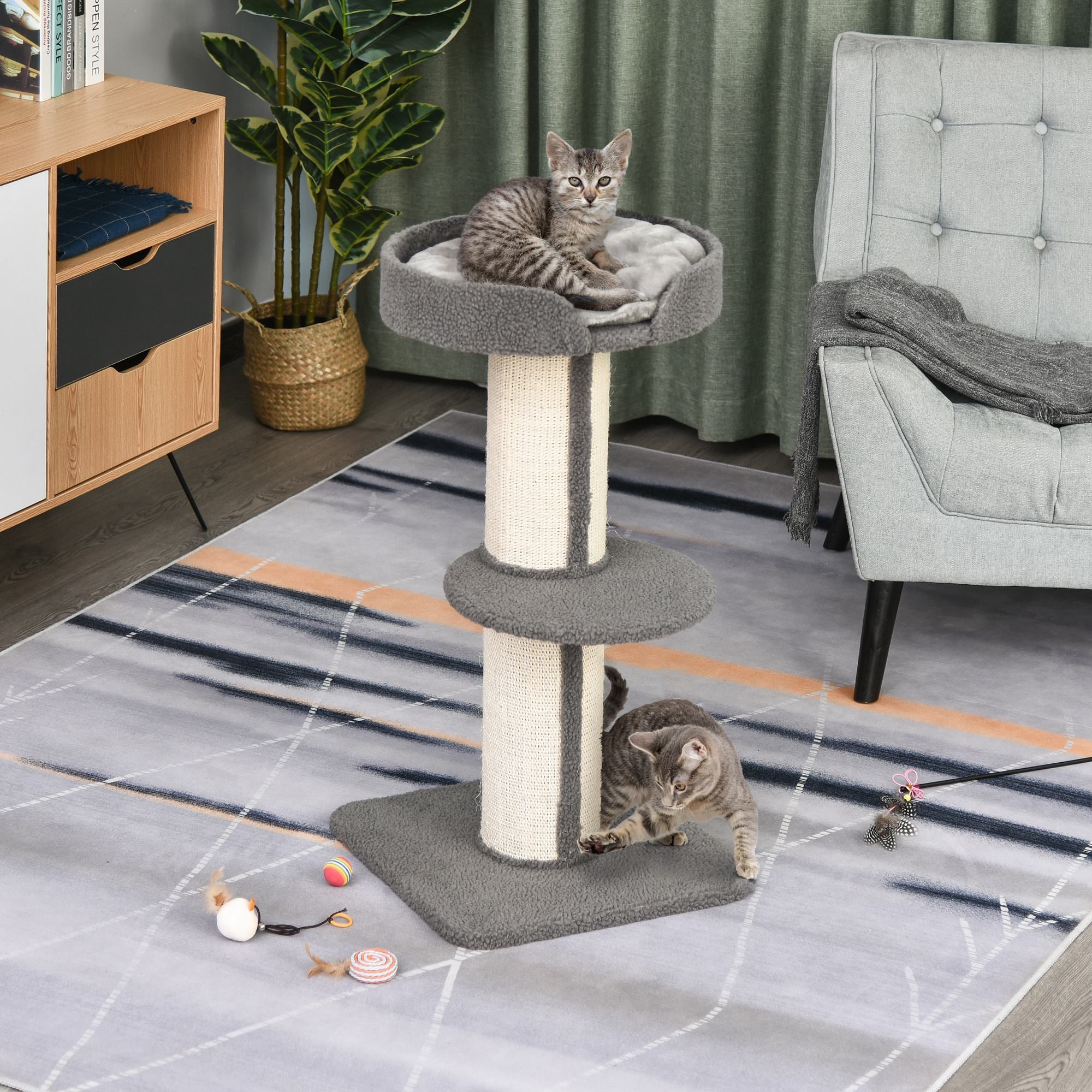 PawHut 91cm Cat Tower Scratching Posts Cat Tree for Indoor Cats Kitten Activity Centre Grey