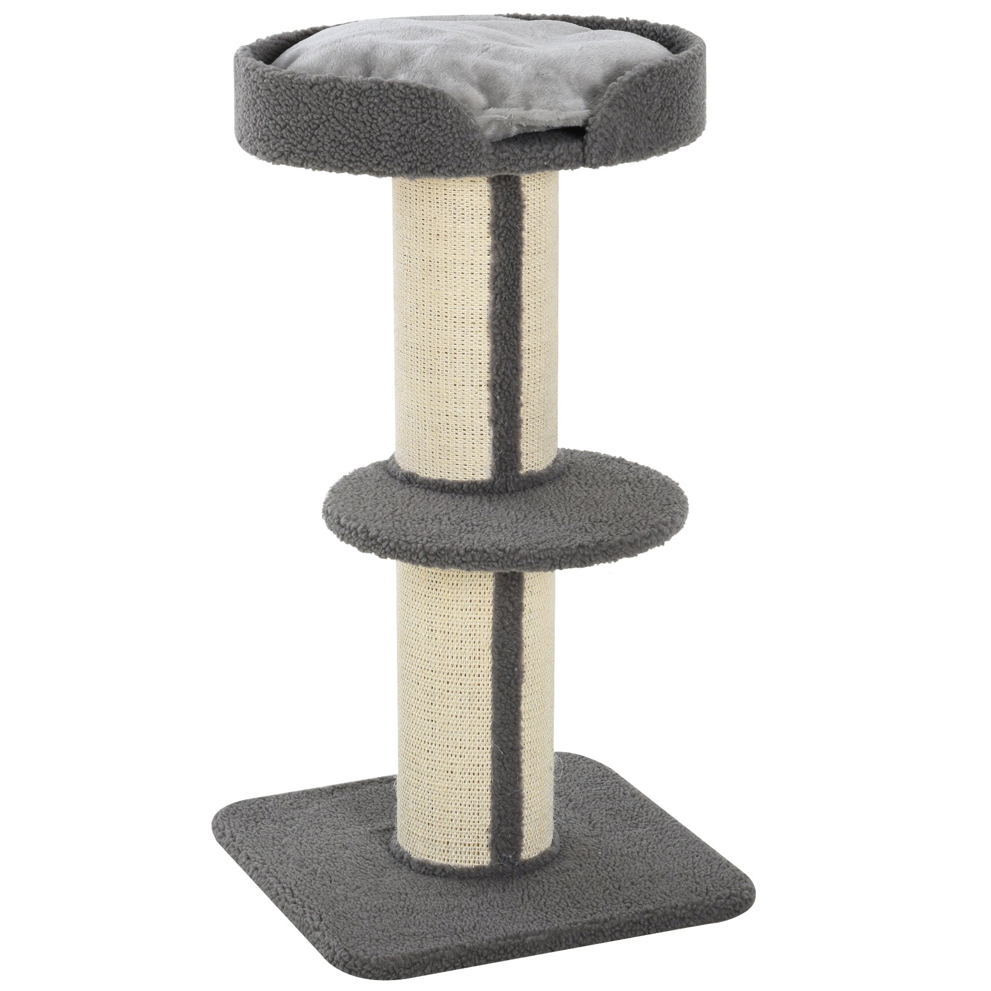 PawHut 36"H Large Cat Scratching Post for Indoor Cats, Bold Cat Tree Multi-Level Kitty Tower with Sisal Mat Scratch Rope, Cat Bed, Removable Cushion, Perch, Grey