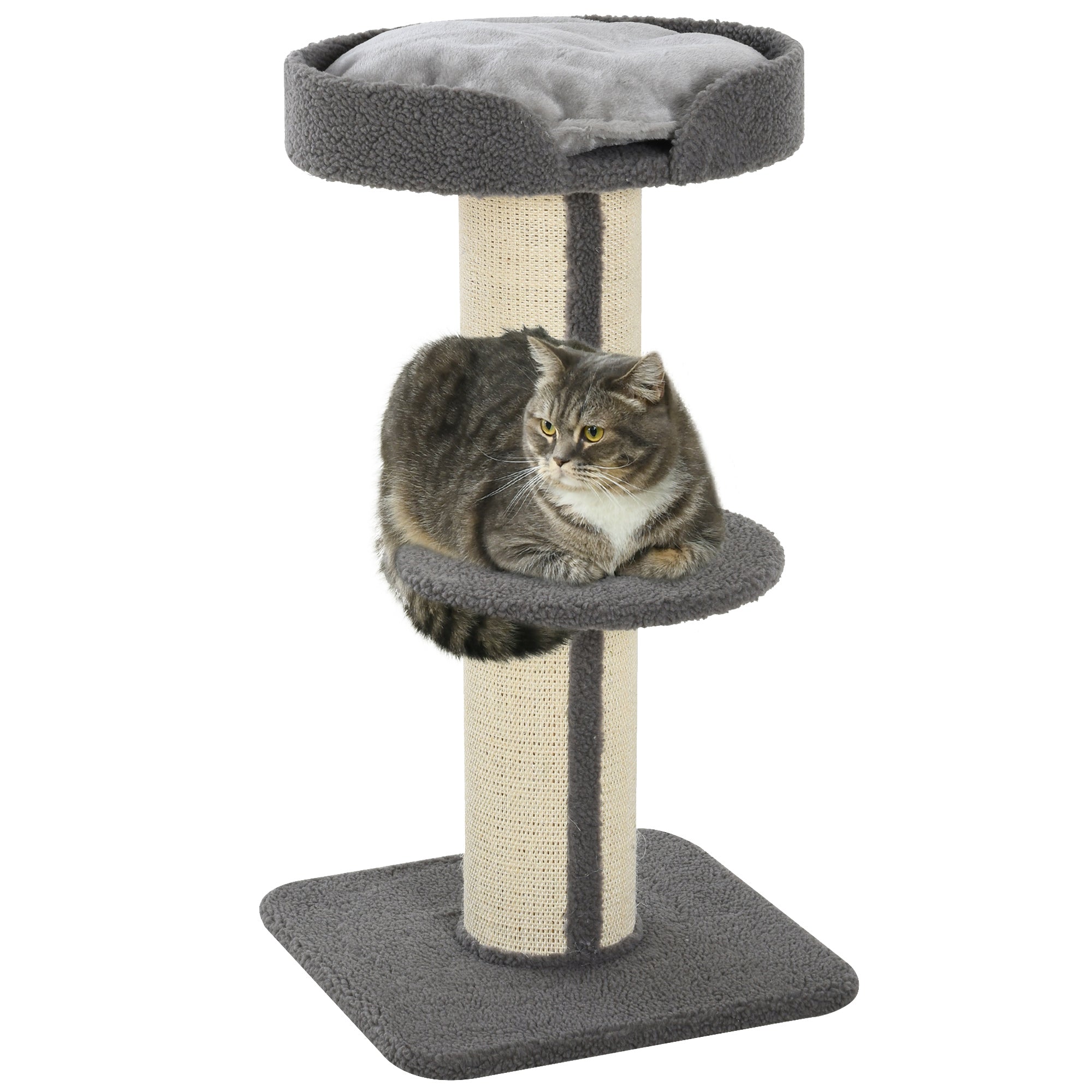 PawHut 36"H Large Cat Scratching Post for Indoor Cats, Bold Cat Tree Multi-Level Kitty Tower with Sisal Mat Scratch Rope, Cat Bed, Removable Cushion, Perch, Grey