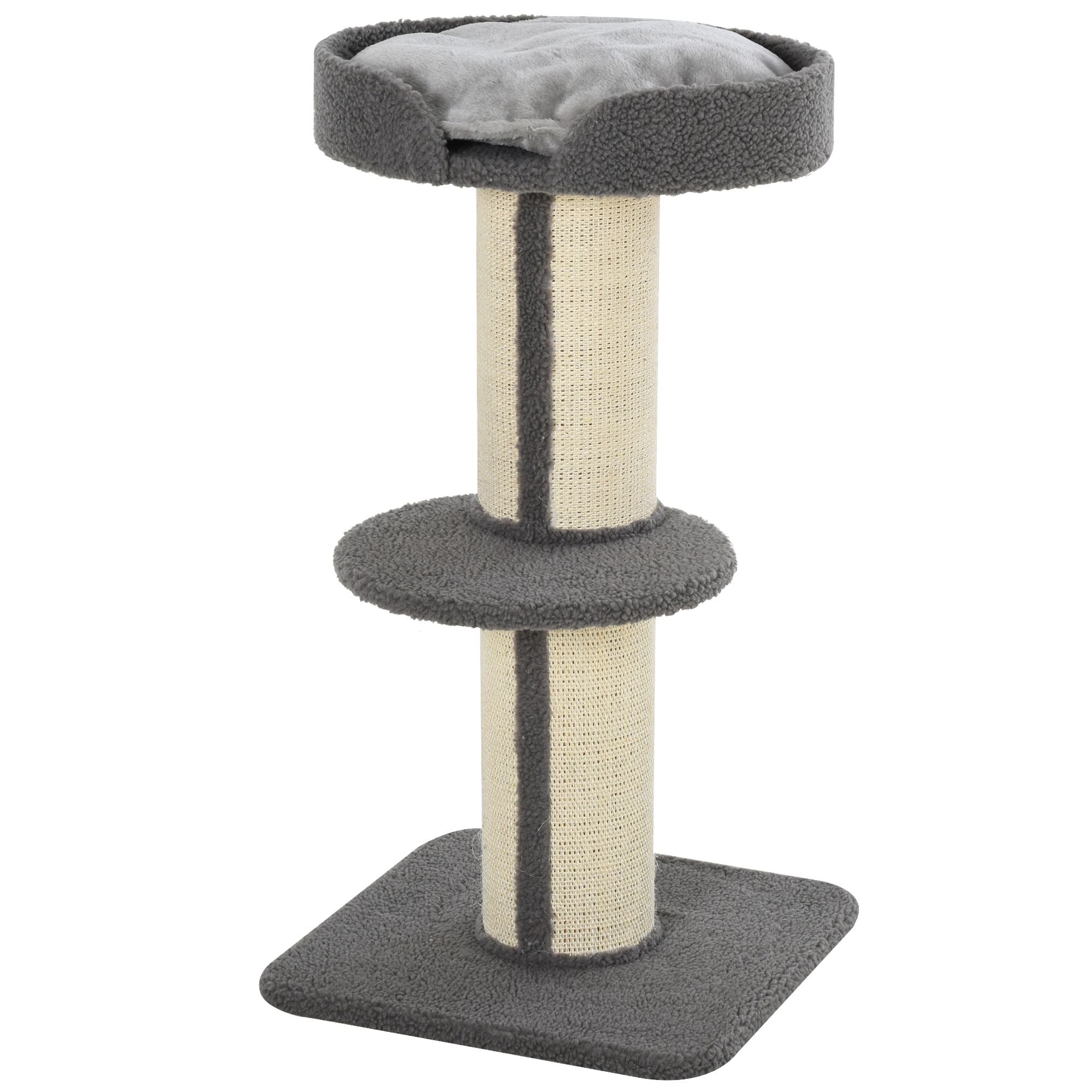 PawHut 36"H Large Cat Scratching Post for Indoor Cats, Bold Cat Tree Multi-Level Kitty Tower with Sisal Mat Scratch Rope, Cat Bed, Removable Cushion, Perch, Grey