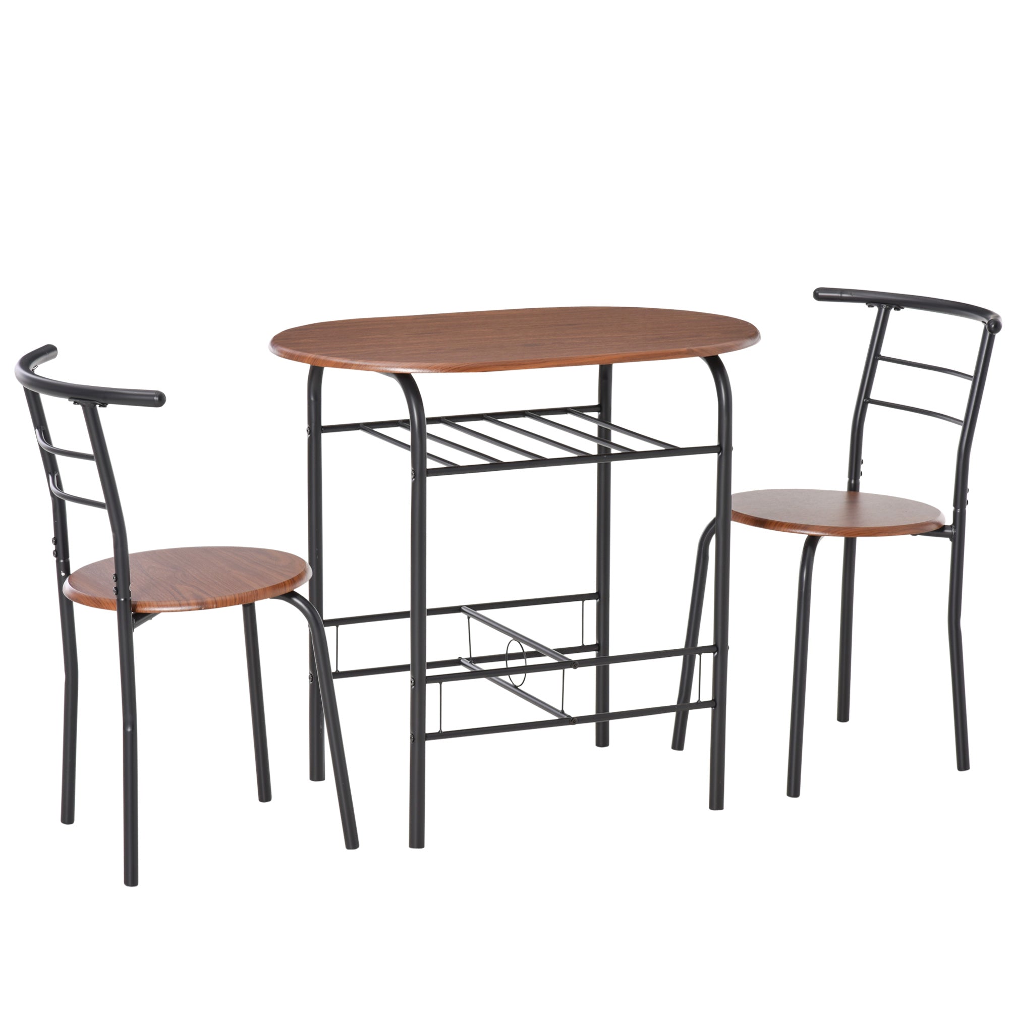 HOMCOM 3-Piece Dining Table Set, Oval Kitchen Table and 2 Chairs, Small Breakfast Table Set with Metal Frame, Built-in Wine Rack for Small Space, Dining Room, Living Room, 31.5