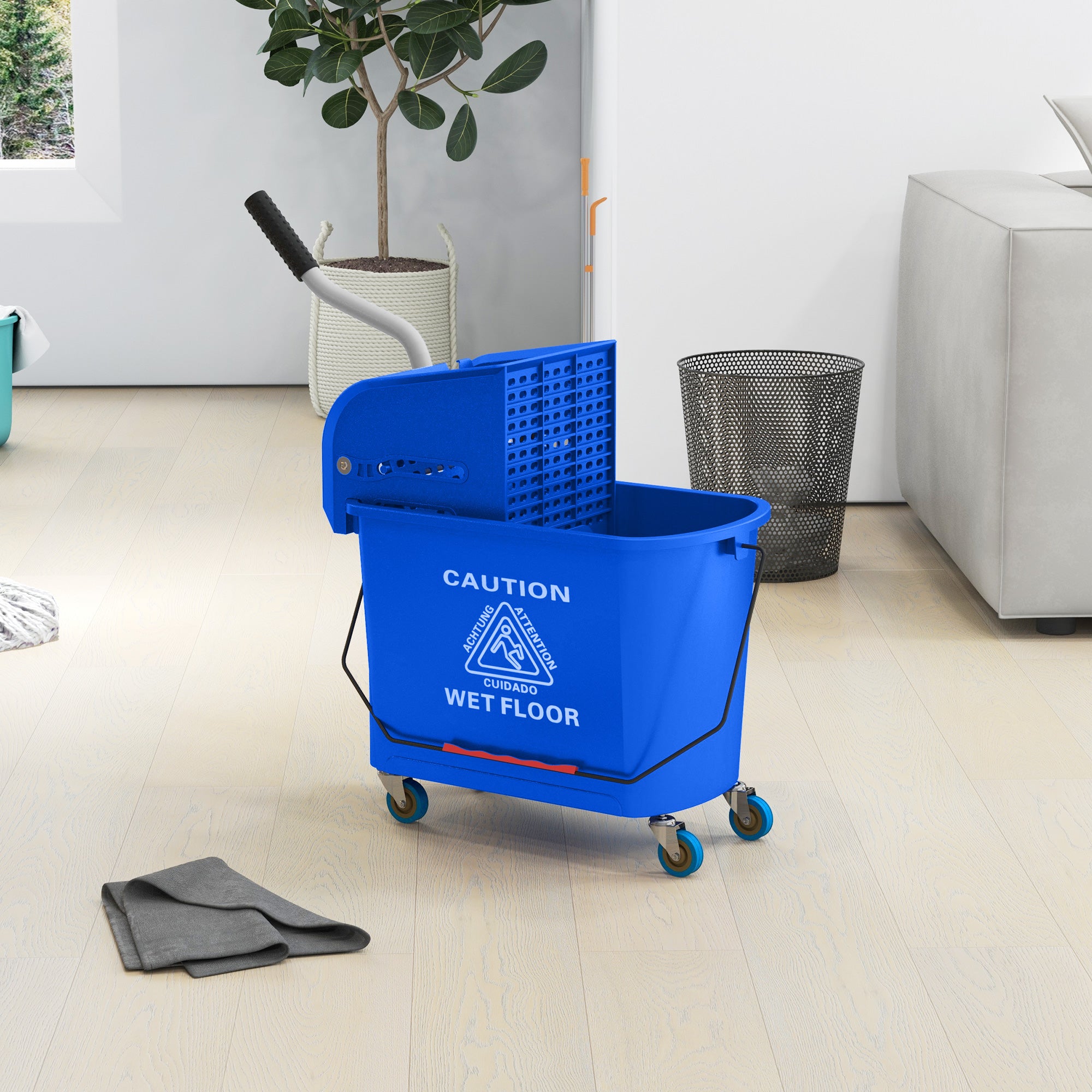 HOMCOM Mop Bucket with Wringer on Wheels for Floor Cleaning, 5 Gallon, Separate Dirty and Clean Water, Blue