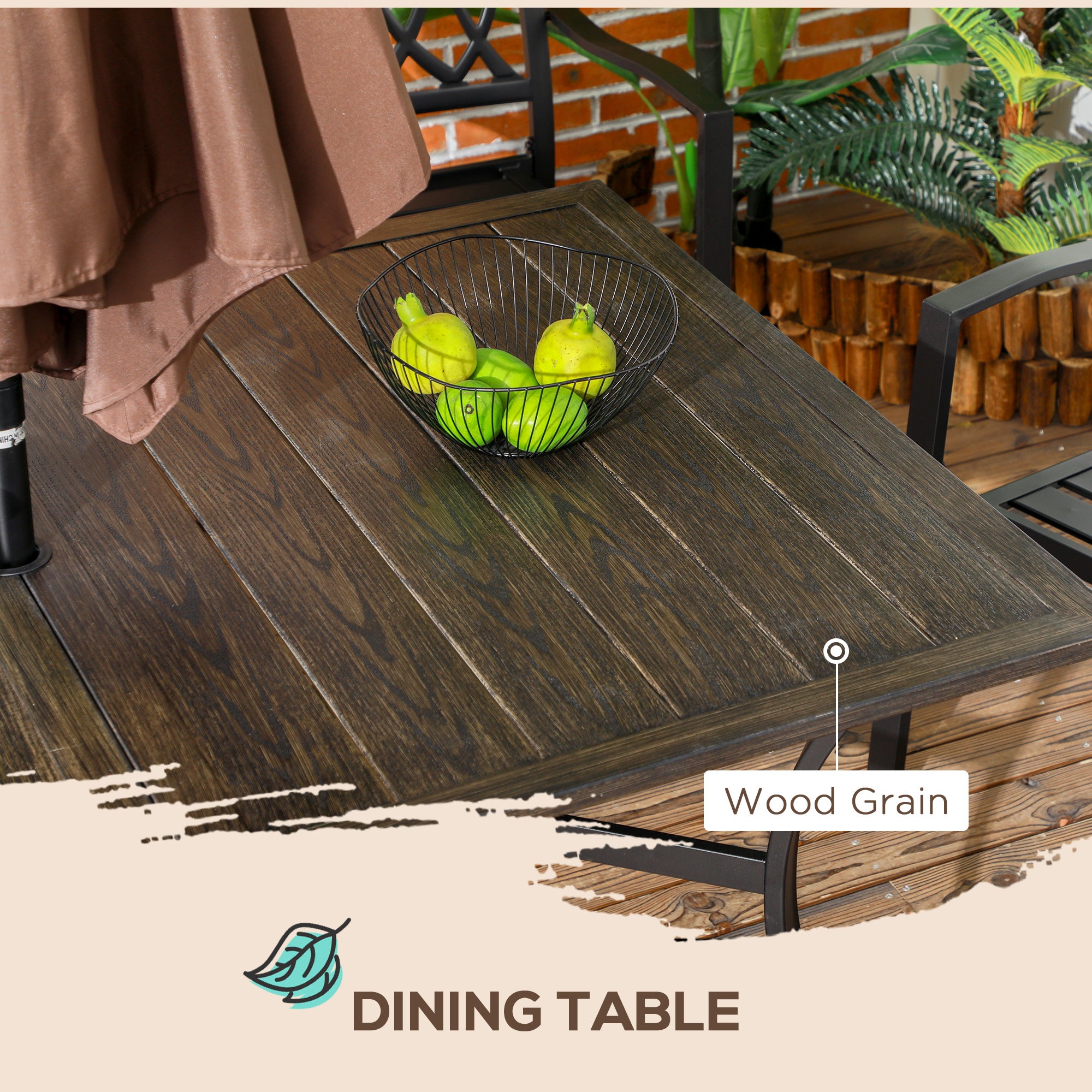 Outsunny 7 Pieces Patio Dining Set for 6 with Stackable Chairs, Outdoor Table and Chairs with Wood Grain Top, for Garden, Backyard, Porch, Brown