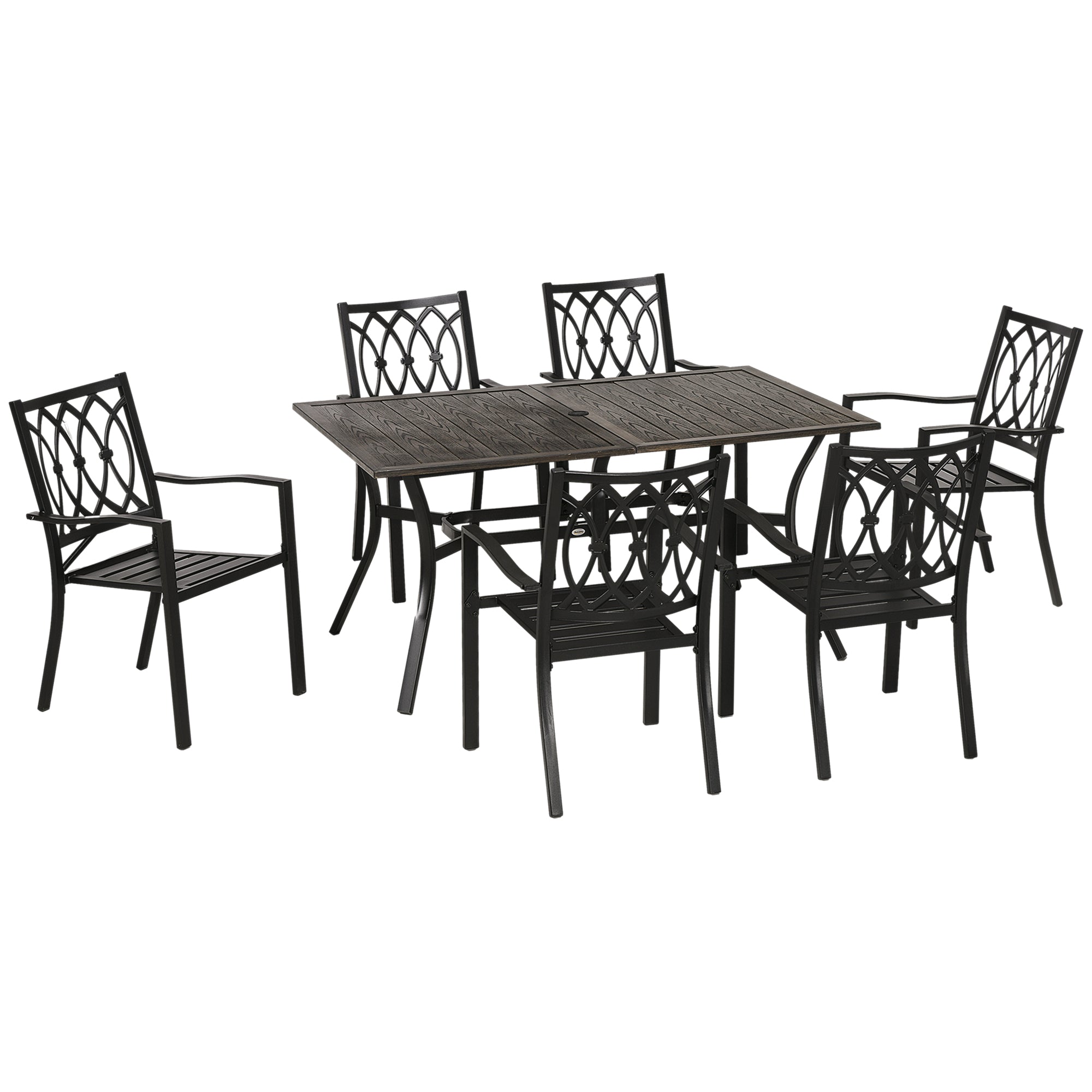 Outsunny 7 Pieces Patio Dining Set for 6 with Stackable Chairs, Outdoor Table and Chairs with Wood Grain Top, for Garden, Backyard, Porch, Brown